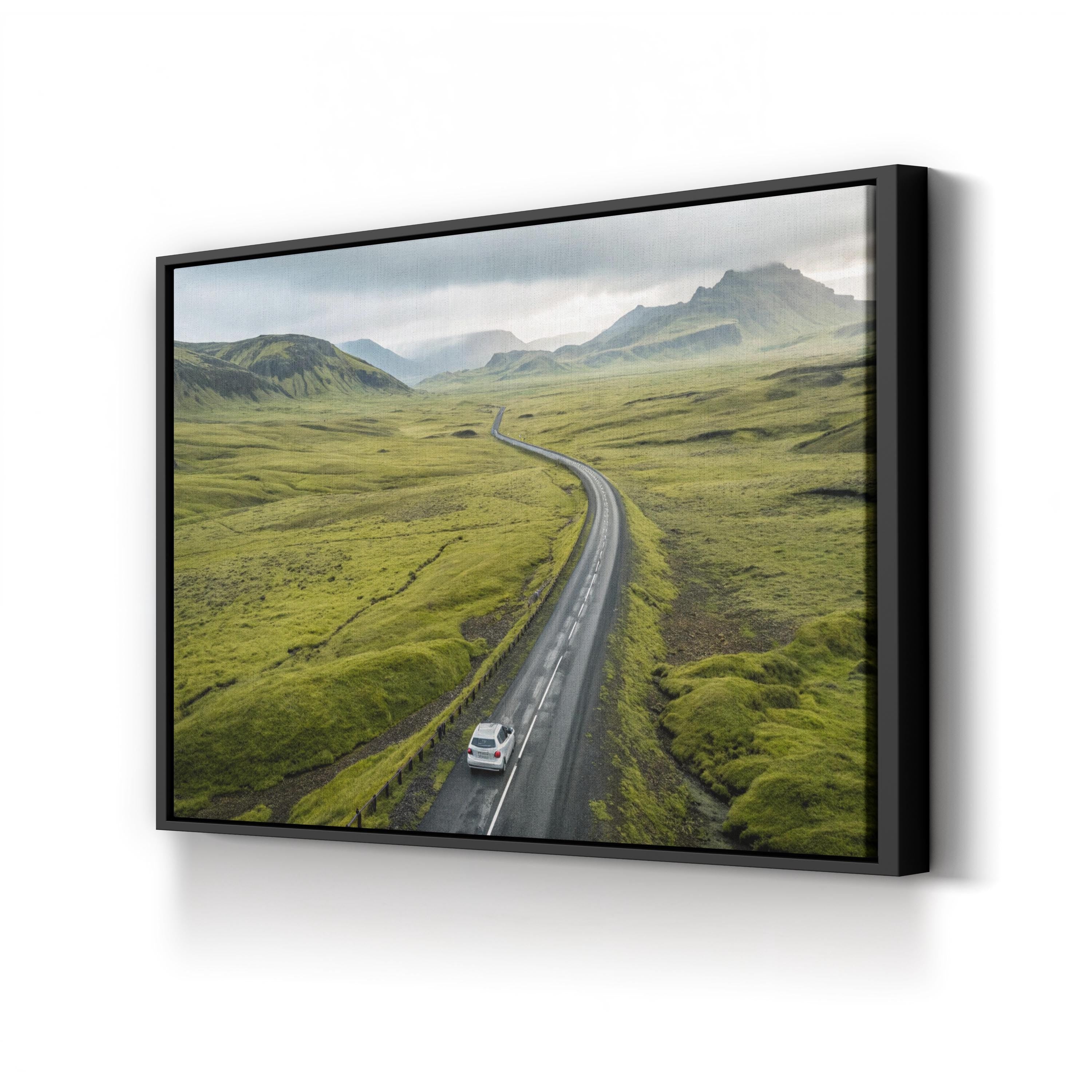 Iceland Green Valley Road – Vintage Photography Wall Art | Scenic Landscape Canvas Print