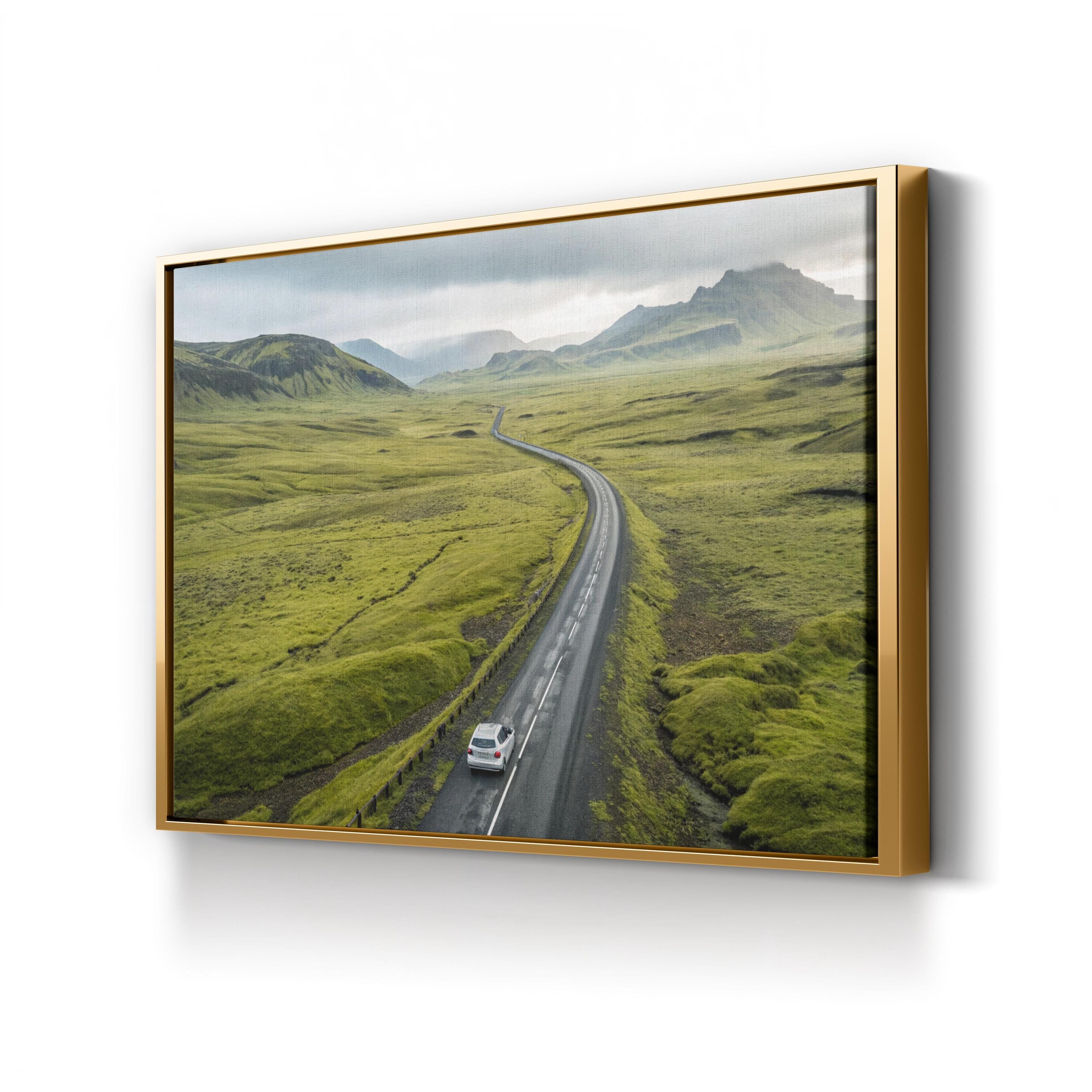 Iceland Green Valley Road – Vintage Photography Wall Art | Scenic Landscape Canvas Print