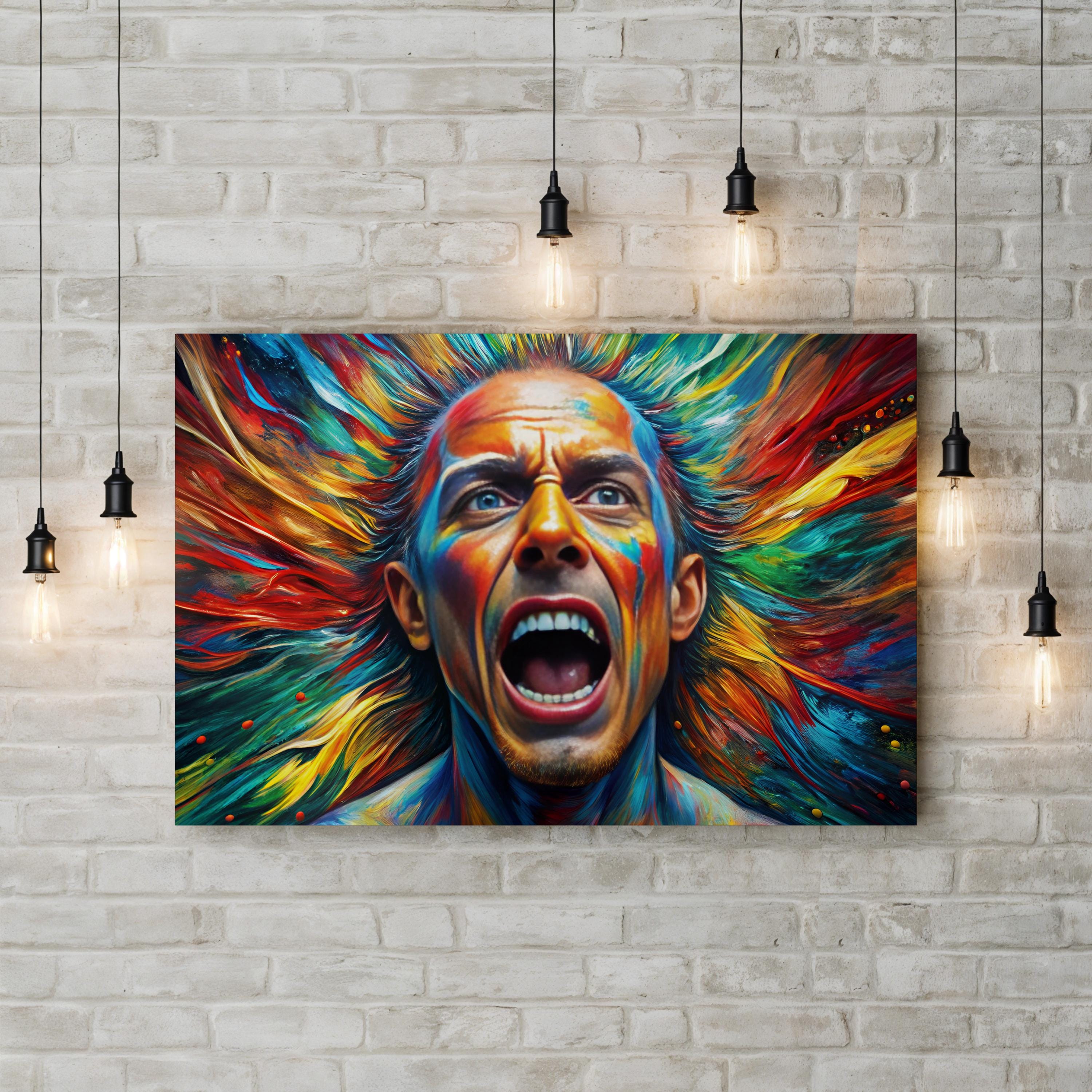Colorful Horror Scream – Period Illustration Wall Art | Expressionist Portrait Canvas Print