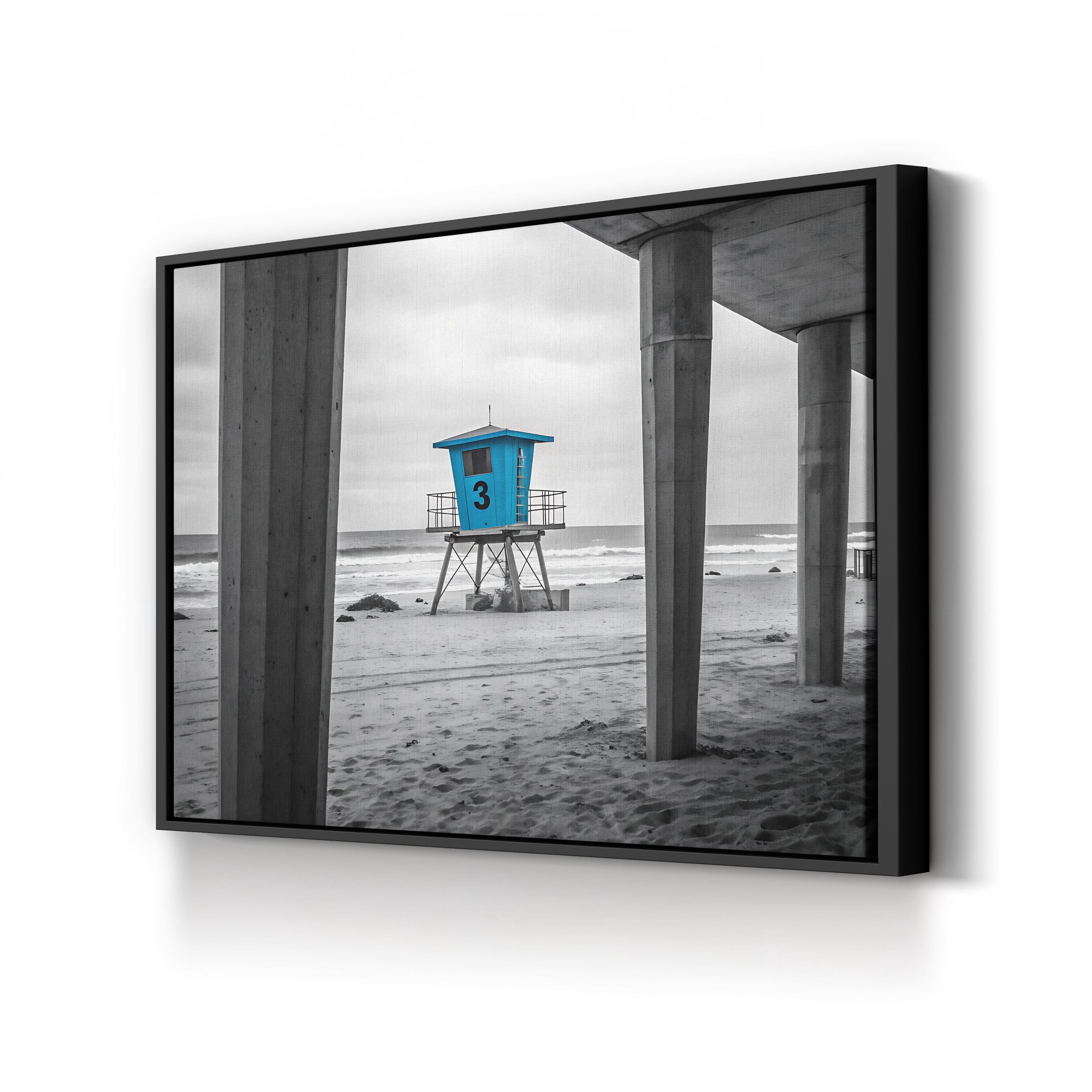 Abstract Beach with Lifeguard Tower – Period Illustration Wall Art | Coastal Canvas Print