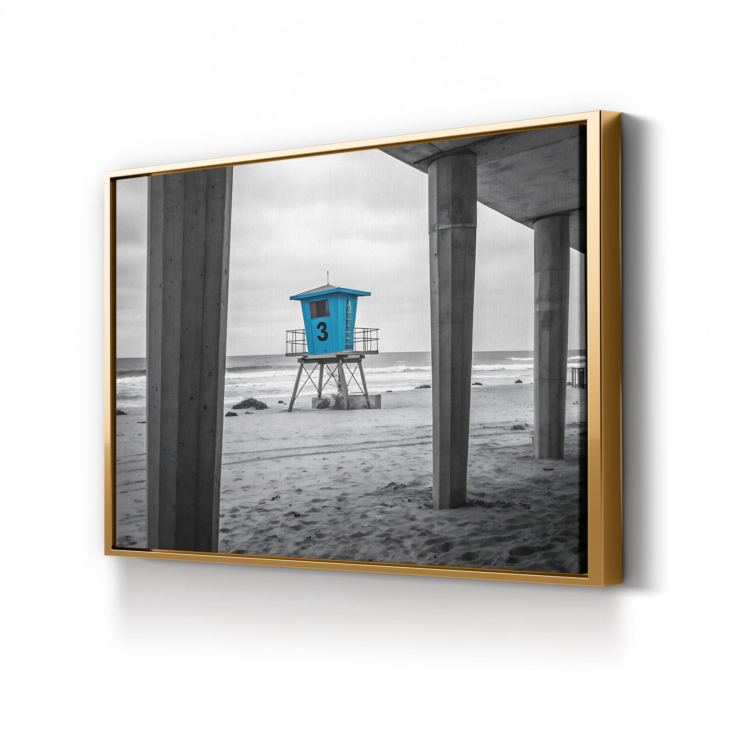 Abstract Beach with Lifeguard Tower – Period Illustration Wall Art | Coastal Canvas Print