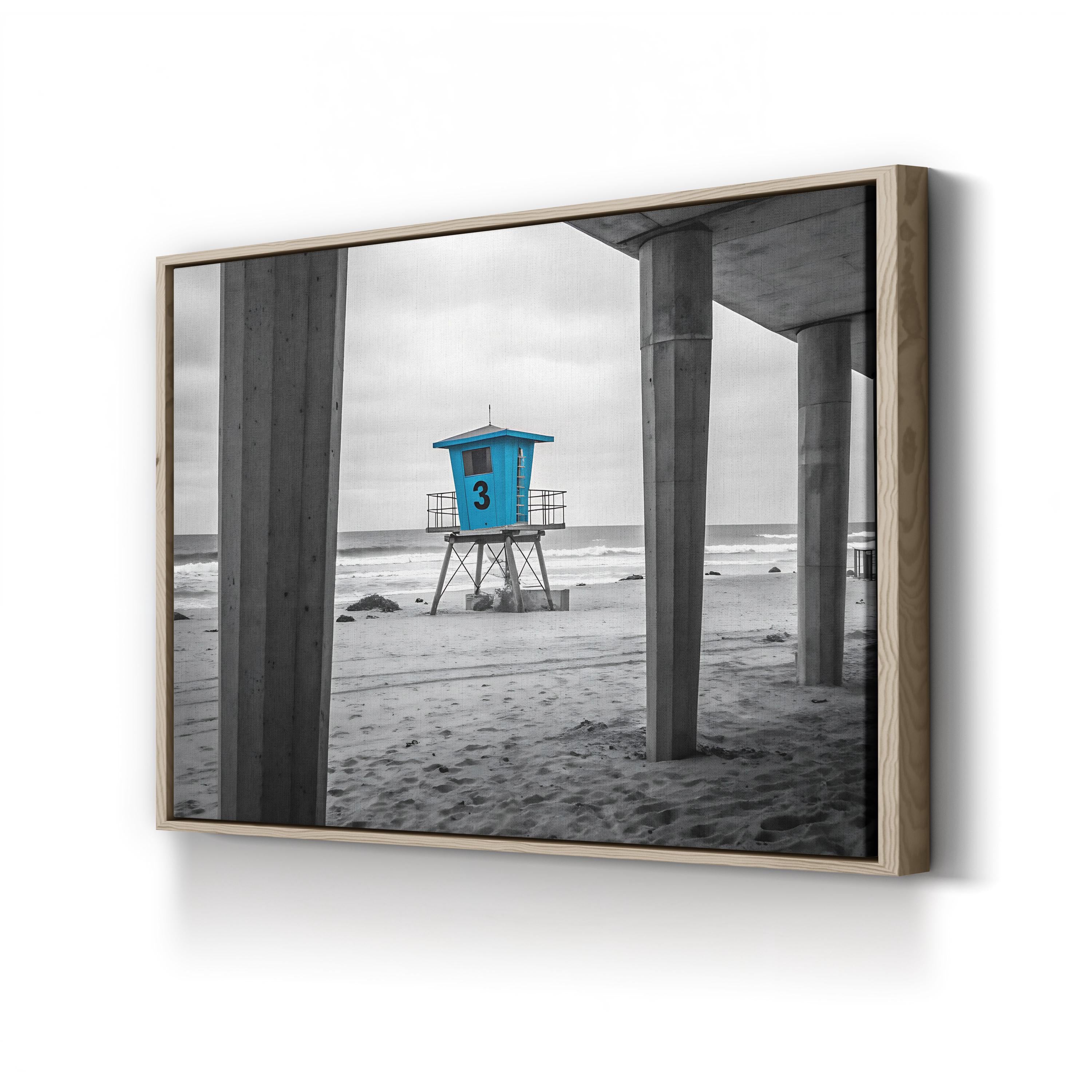 Abstract Beach with Lifeguard Tower – Period Illustration Wall Art | Coastal Canvas Print