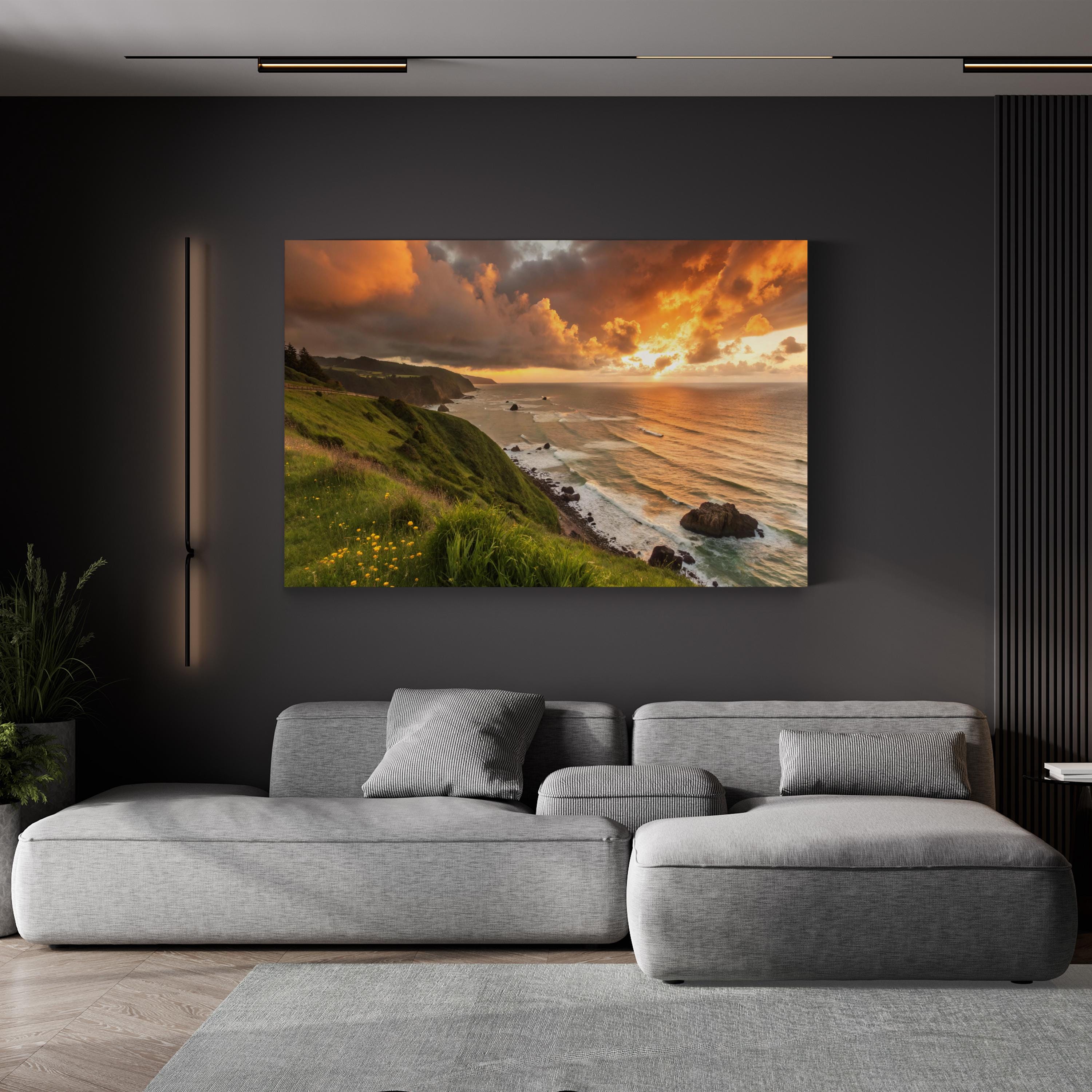 Pacifica Sunset Coastline – Vintage Photography Wall Art | Coastal Ocean Canvas Print