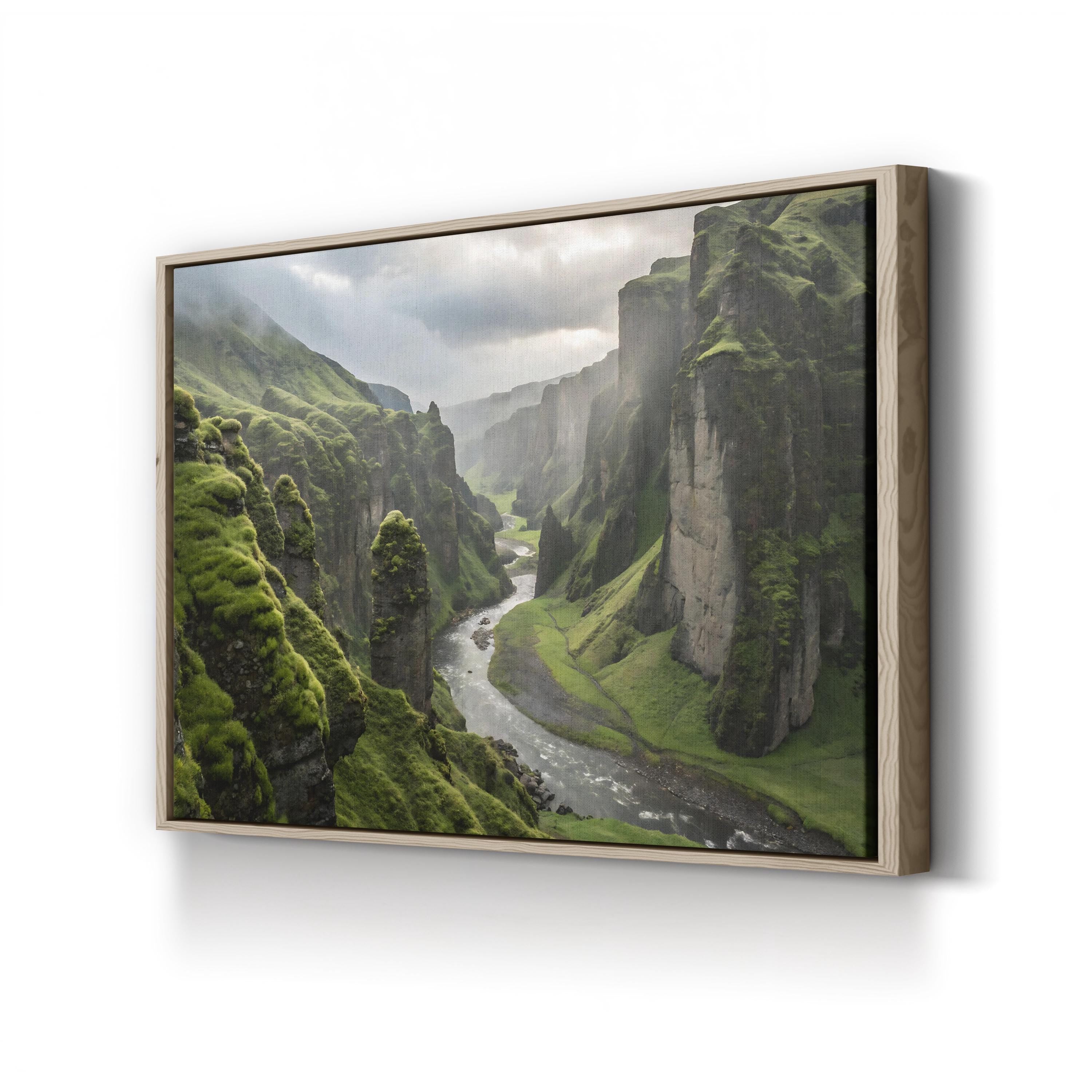 Iceland Green Canyon River – Vintage Photography Wall Art | Mountain Landscape Canvas Print