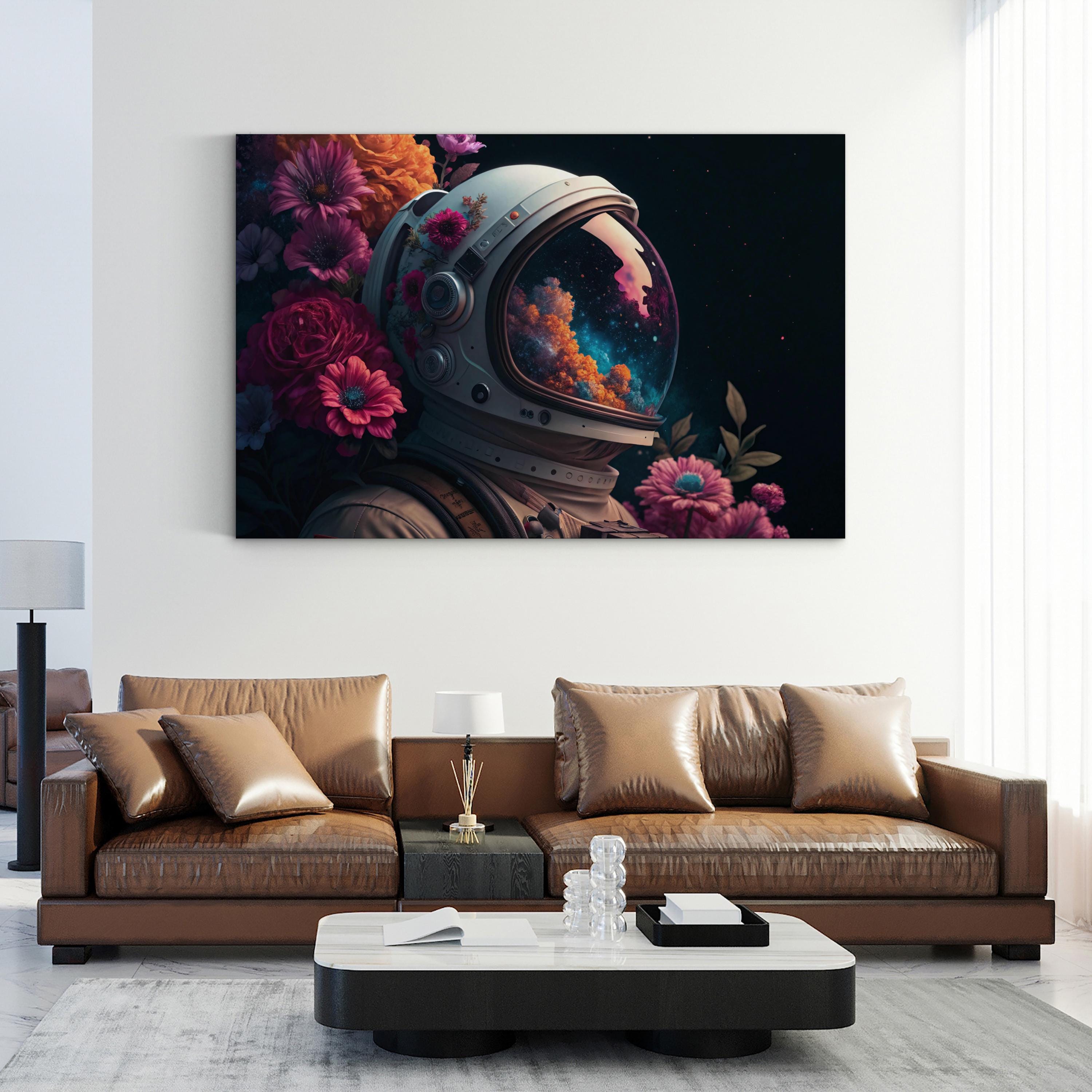 Abstract Astronaut Floral Helmet – Period Illustration Wall Art | Surreal Botanical Canvas Print