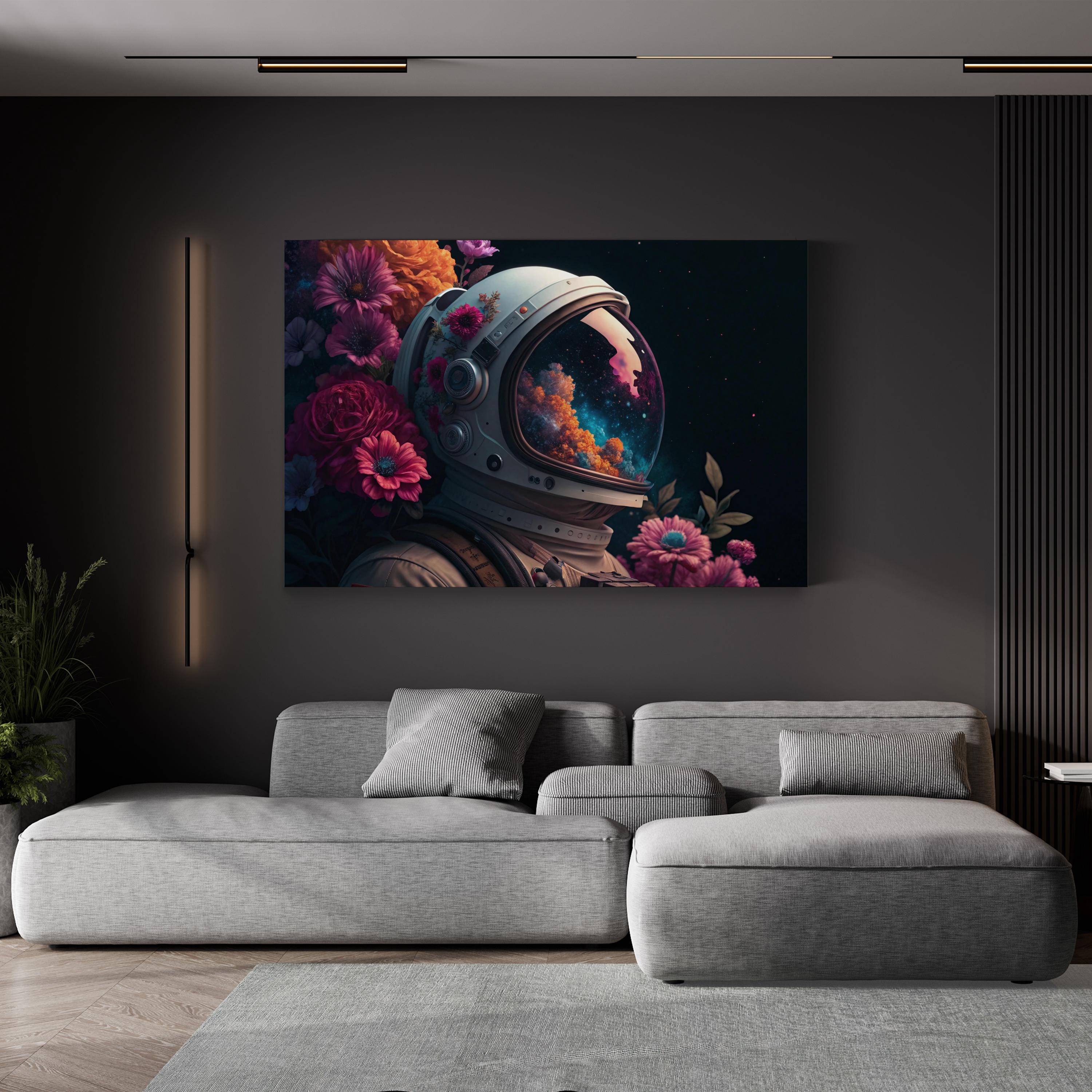 Abstract Astronaut Floral Helmet – Period Illustration Wall Art | Surreal Botanical Canvas Print
