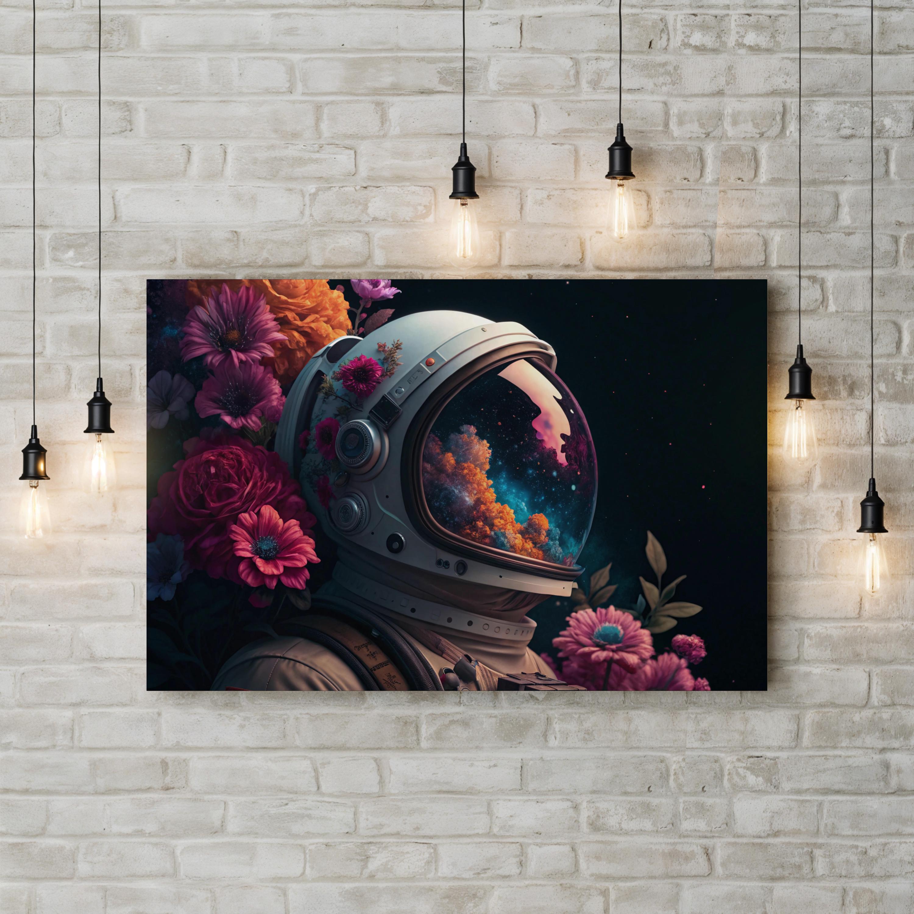 Abstract Astronaut Floral Helmet – Period Illustration Wall Art | Surreal Botanical Canvas Print