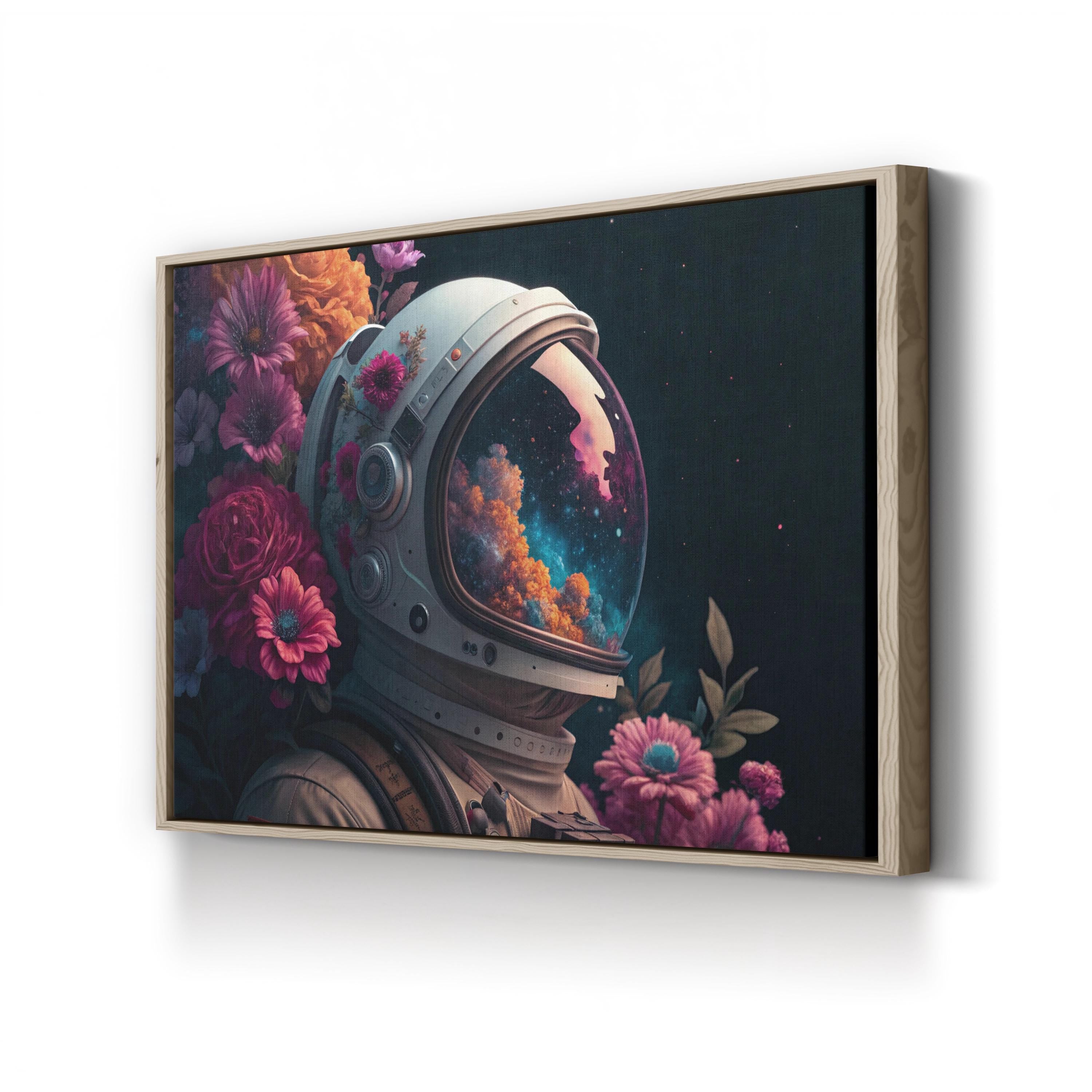 Abstract Astronaut Floral Helmet – Period Illustration Wall Art | Surreal Botanical Canvas Print