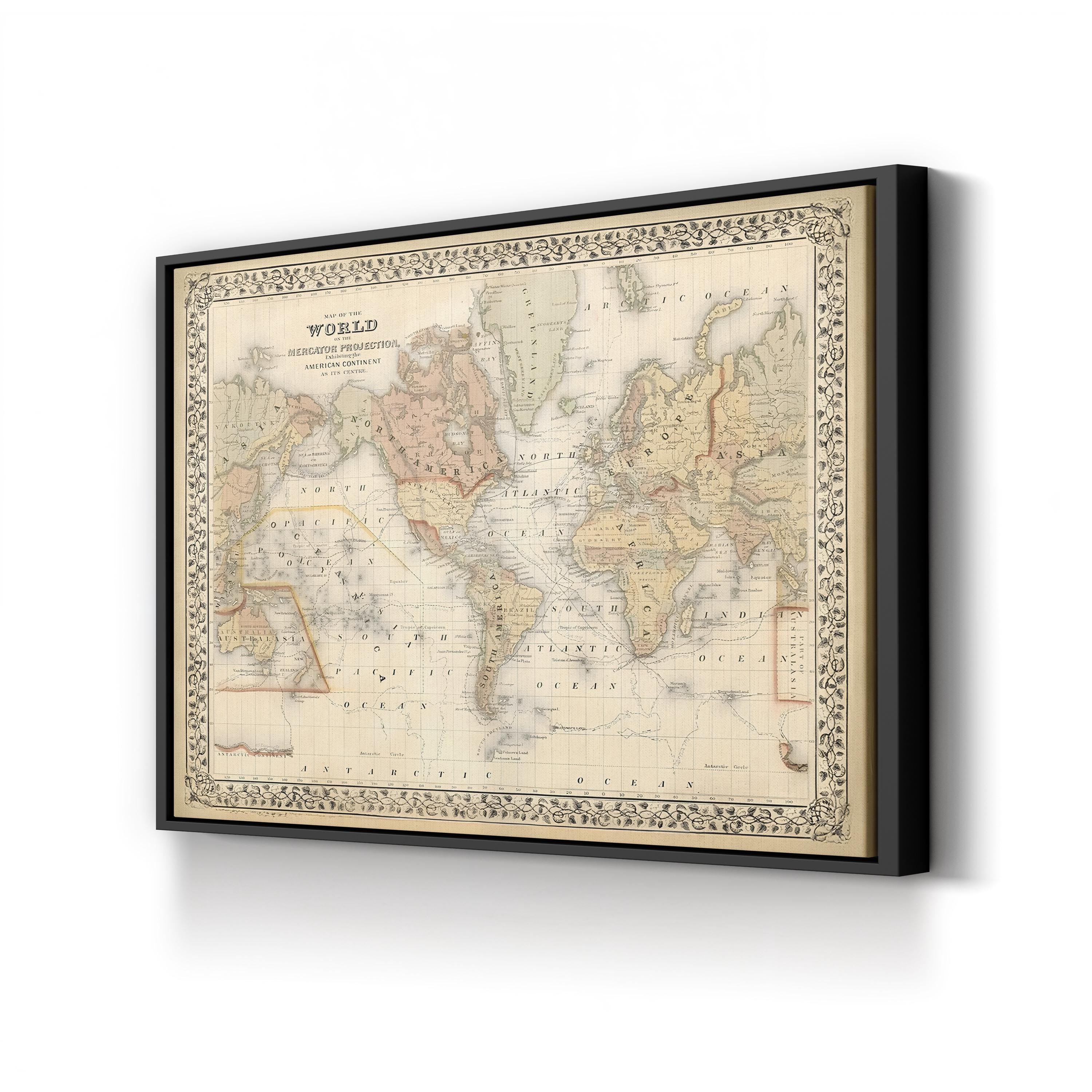 Mitchell’s Antique World Map – Period Illustration Wall Art | Historic Cartography Canvas Print