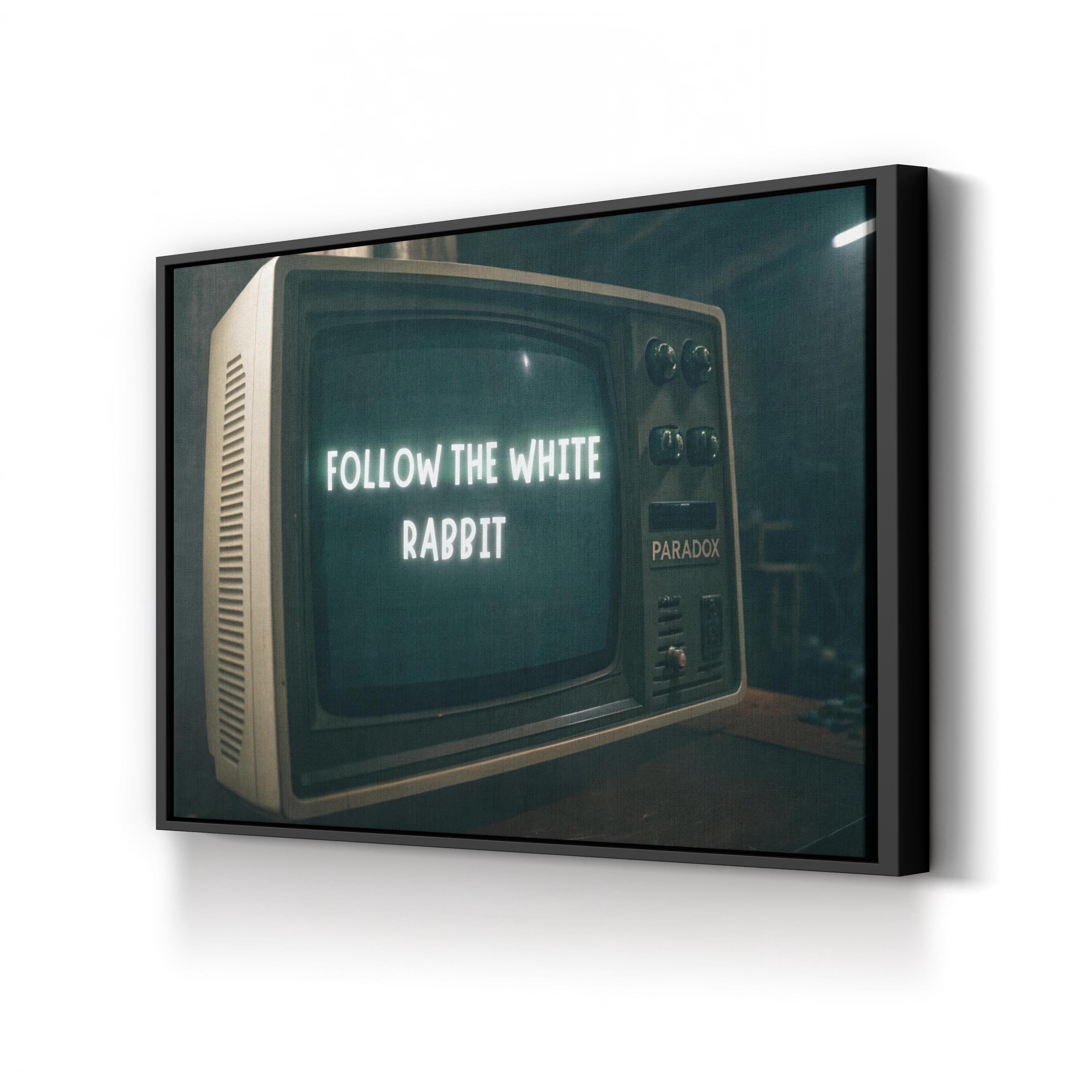 Follow the White Rabbit Wall Art | Surreal Graffiti Street Art Canvas Print