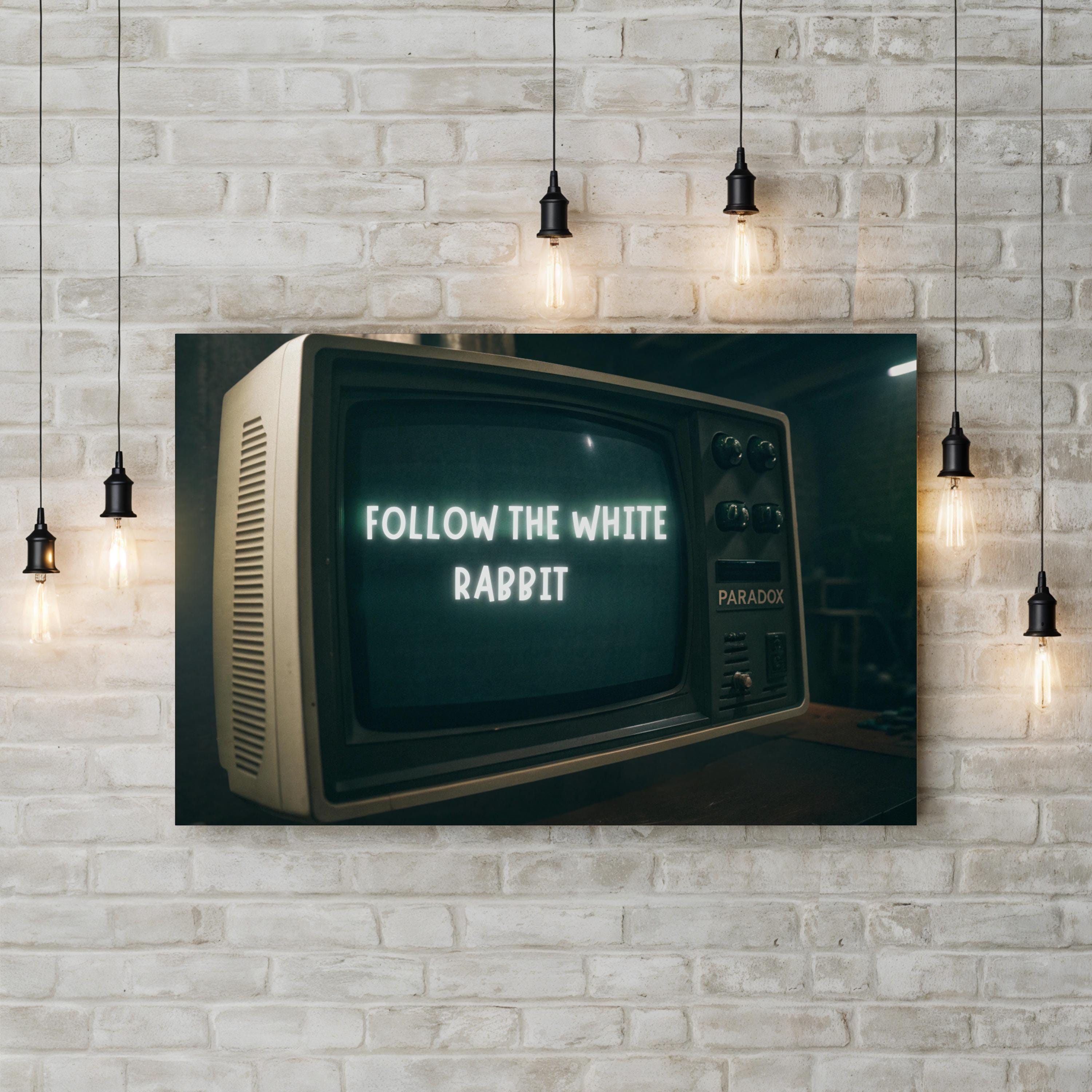 Follow the White Rabbit Wall Art | Surreal Graffiti Street Art Canvas Print