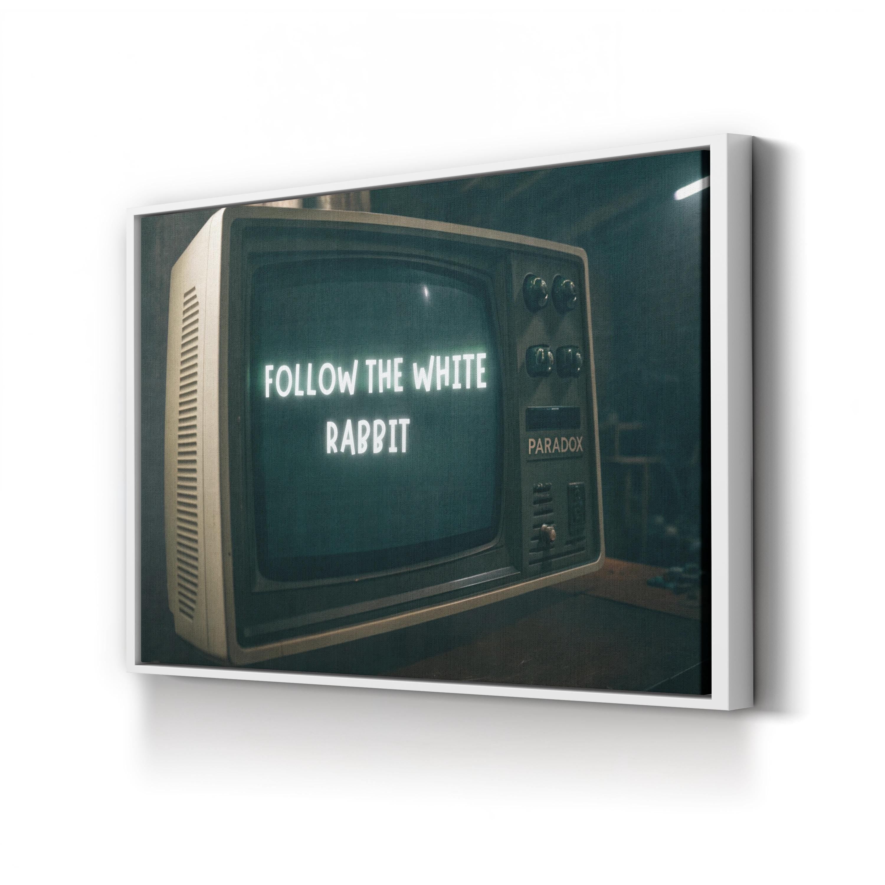 Follow the White Rabbit Wall Art | Surreal Graffiti Street Art Canvas Print