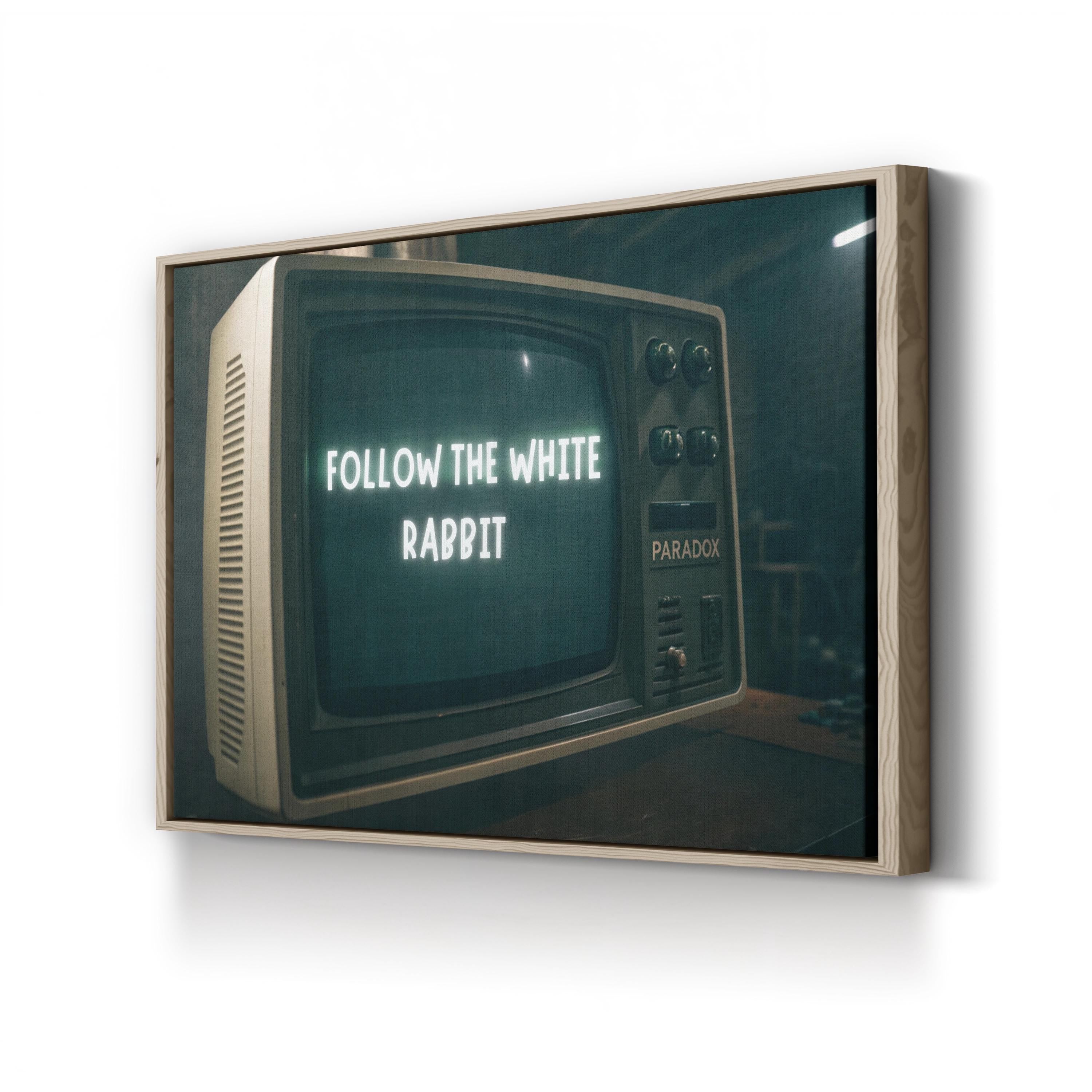 Follow the White Rabbit Wall Art | Surreal Graffiti Street Art Canvas Print