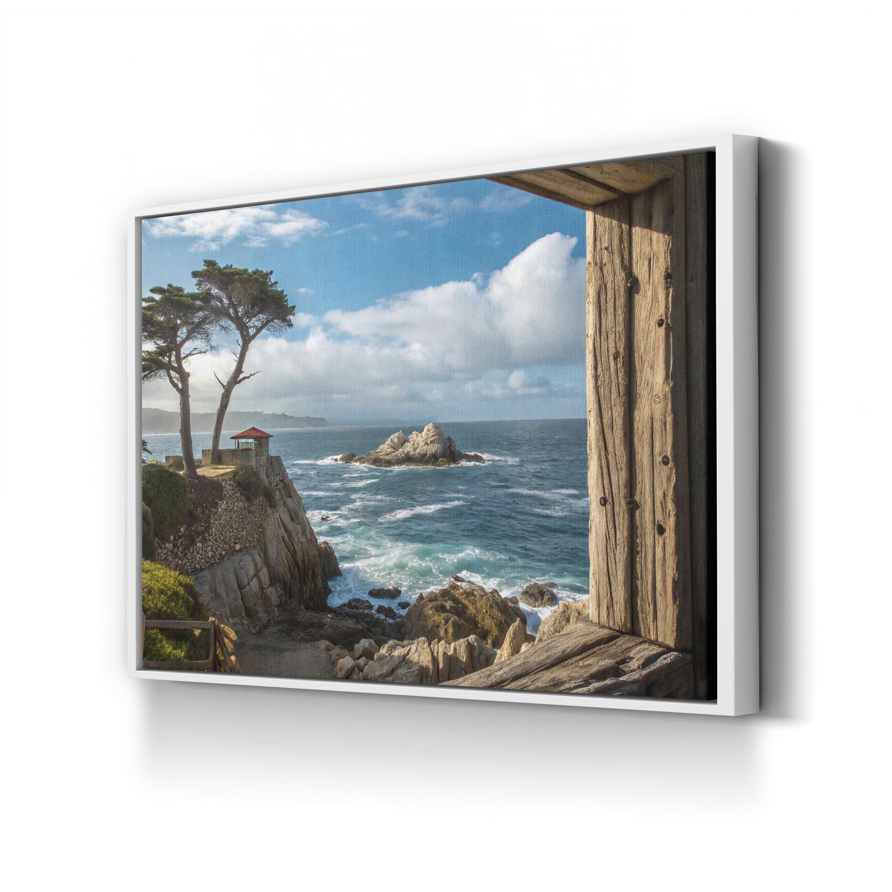 Coastal Window Ocean View – Vintage Photography Wall Art | Rustic Beach Canvas Print