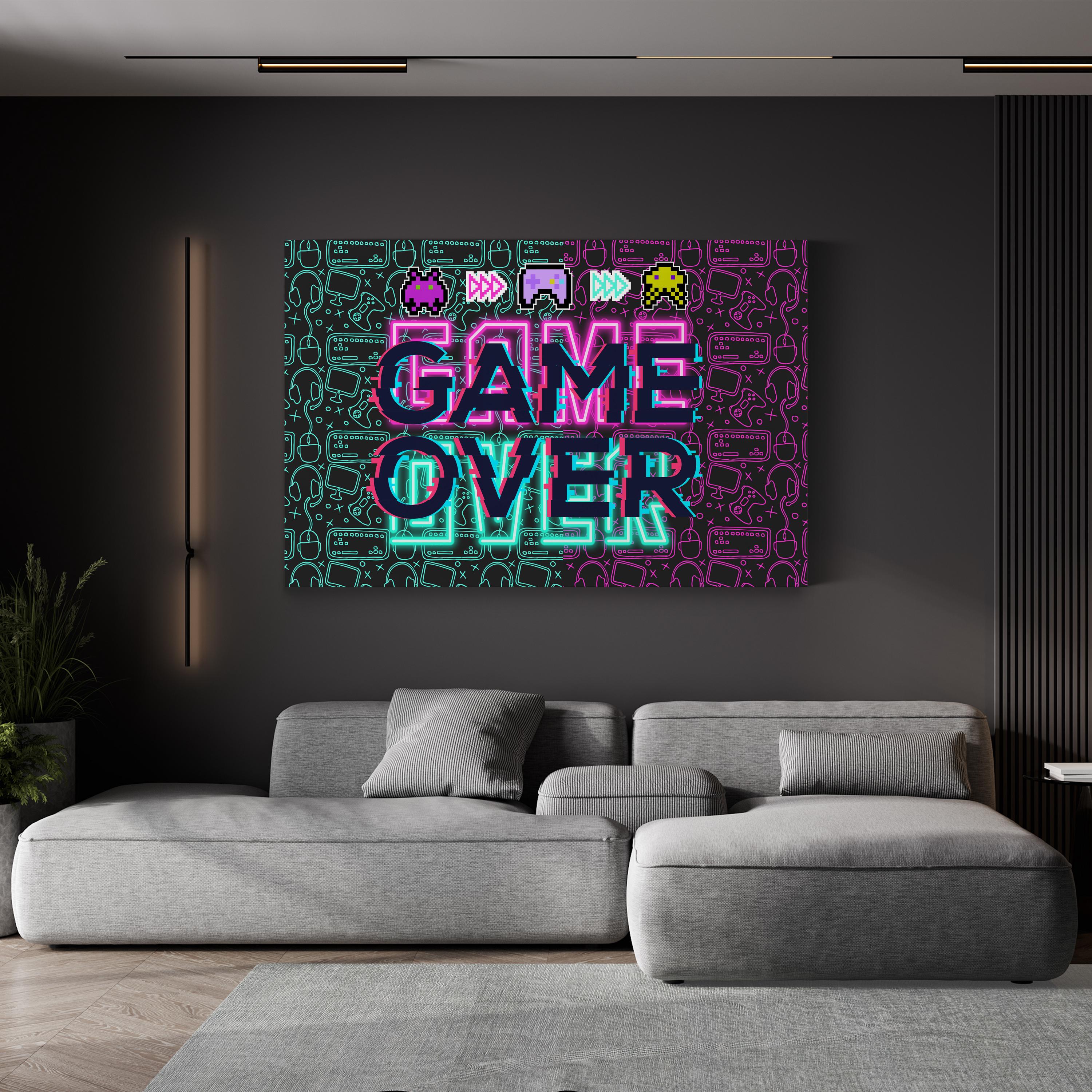 Retro Neon “Game Over” Canvas Wall Art | Vintage Arcade Typography Print