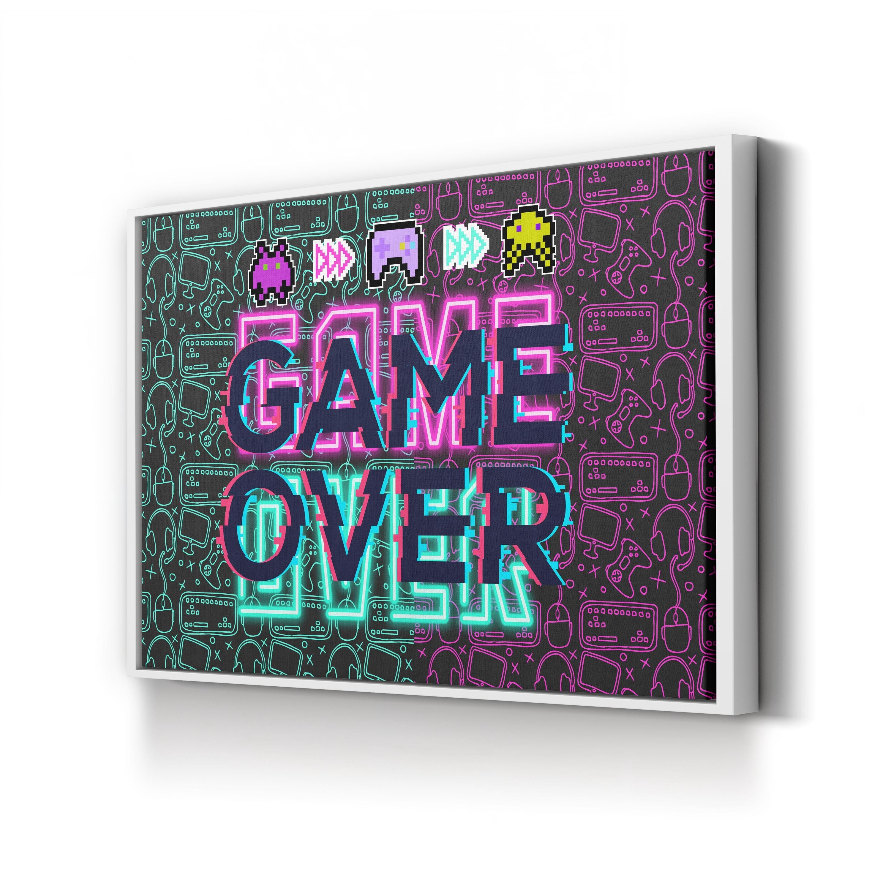 Retro Neon “Game Over” Canvas Wall Art | Vintage Arcade Typography Print