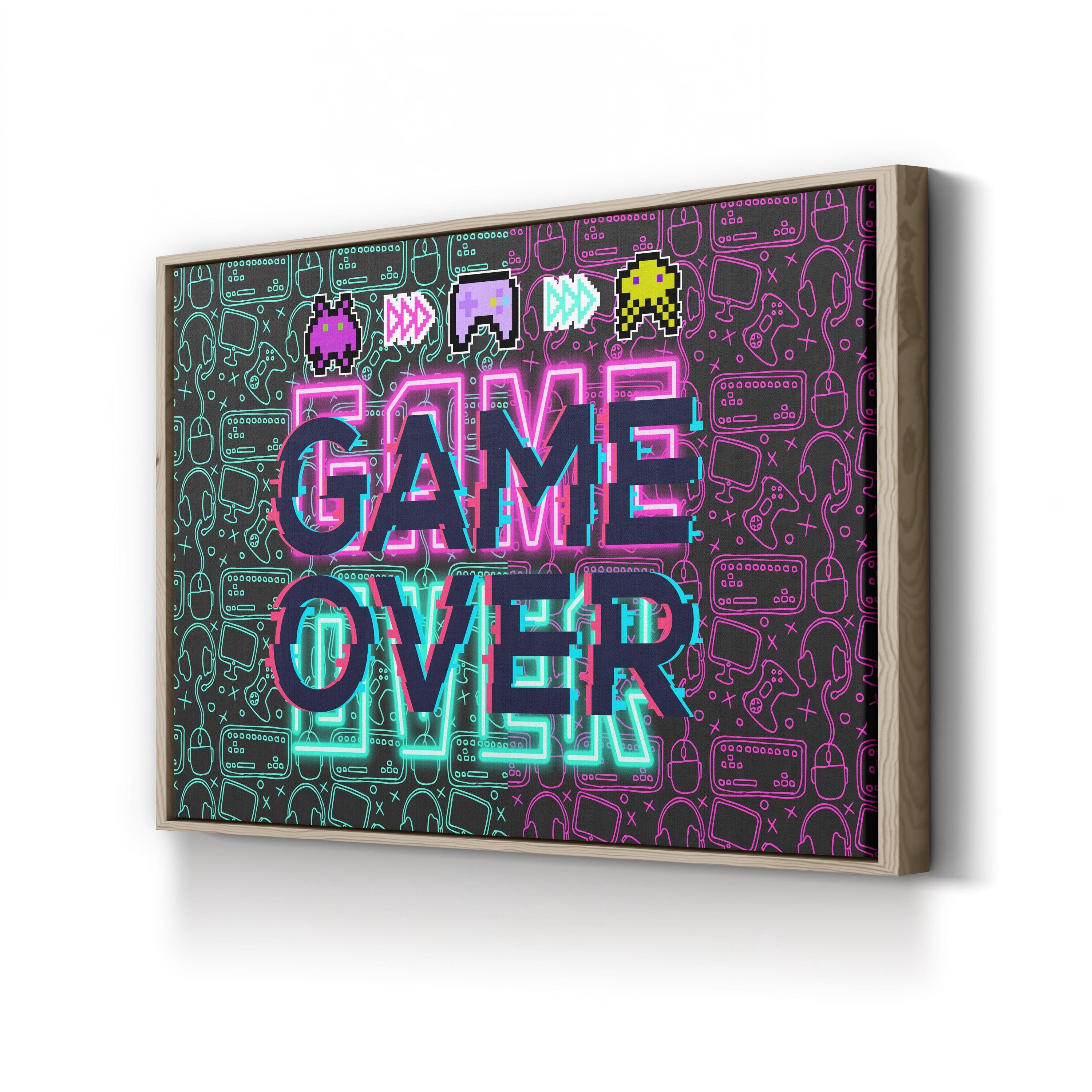 Retro Neon “Game Over” Canvas Wall Art | Vintage Arcade Typography Print