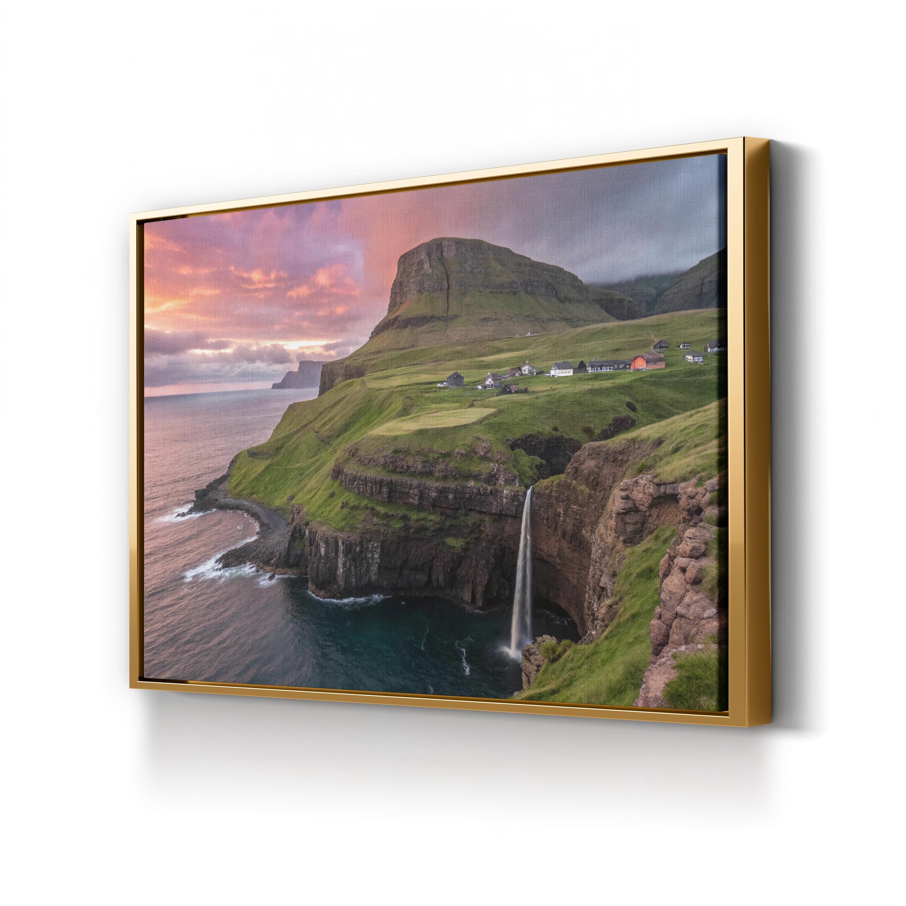 Gasadalur Sunset Iceland – Vintage Photography Wall Art | Mountain Landscape Canvas Print