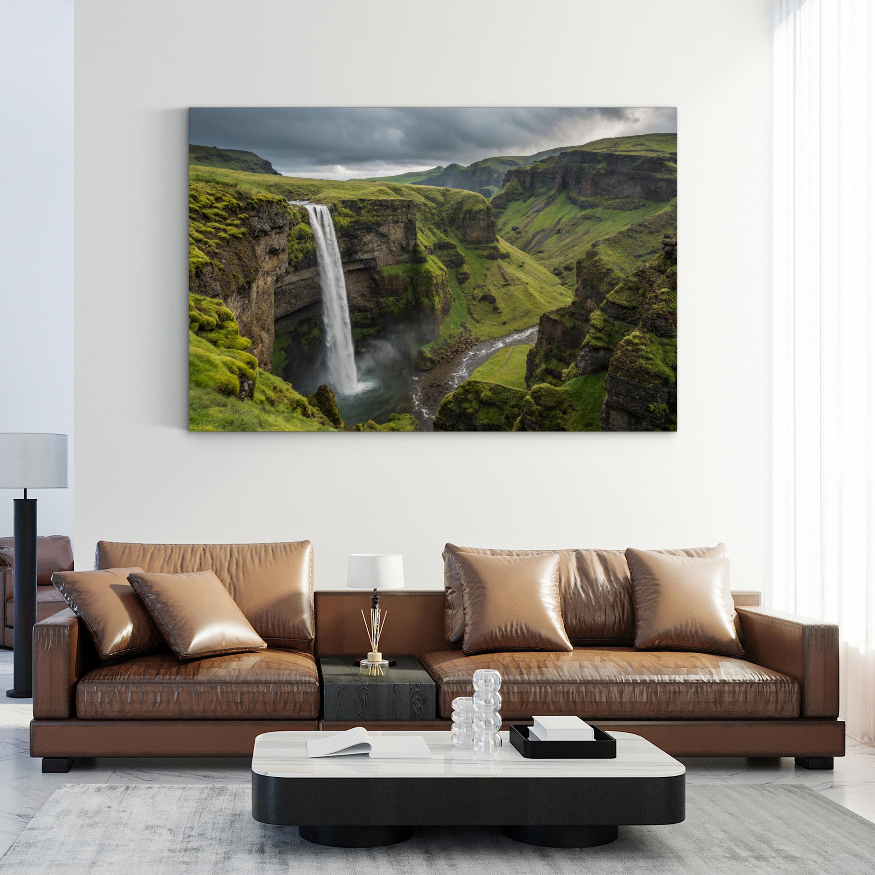 Glymur Waterfall Iceland – Vintage Photography Wall Art | Green Canyon Canvas Print