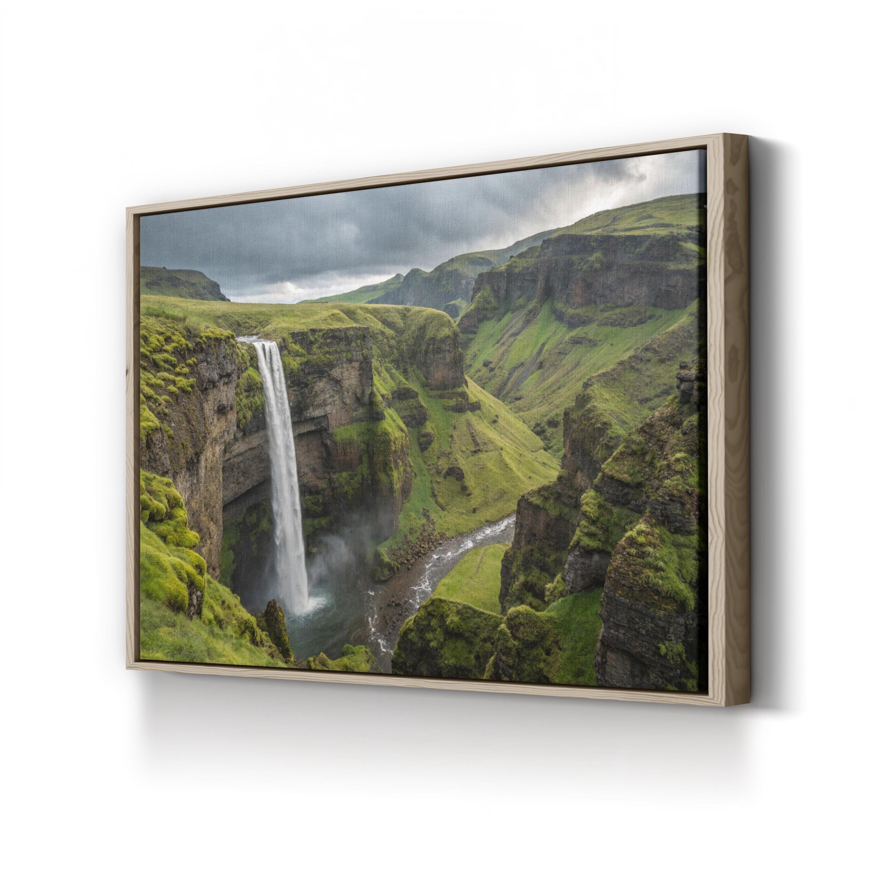 Glymur Waterfall Iceland – Vintage Photography Wall Art | Green Canyon Canvas Print