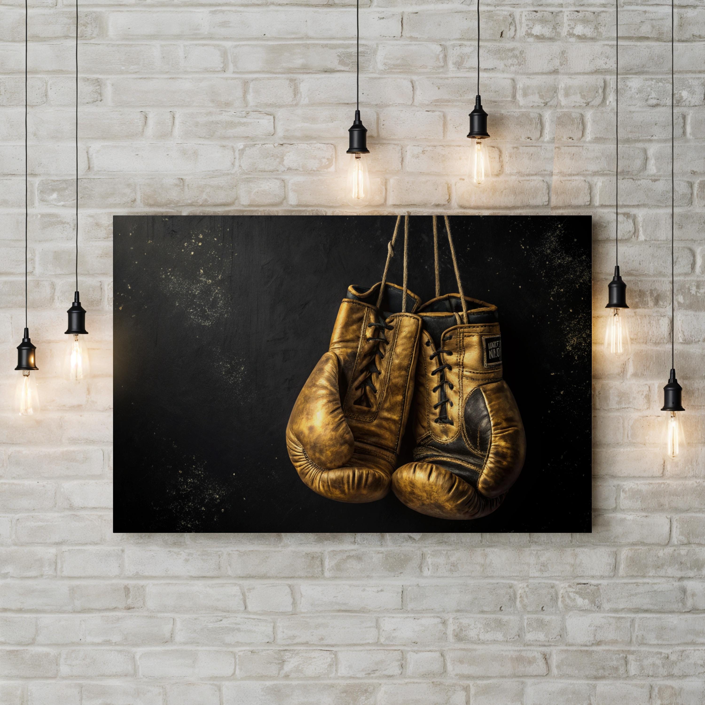 Vintage Boxing Gloves Canvas Art: Golden Sports Still Life