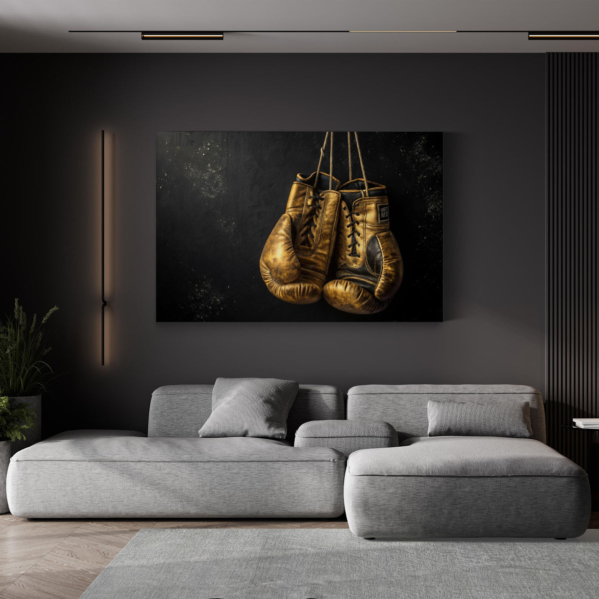 Golden Boxing Gloves Still Life canvas print, Gallery Canvas unframed