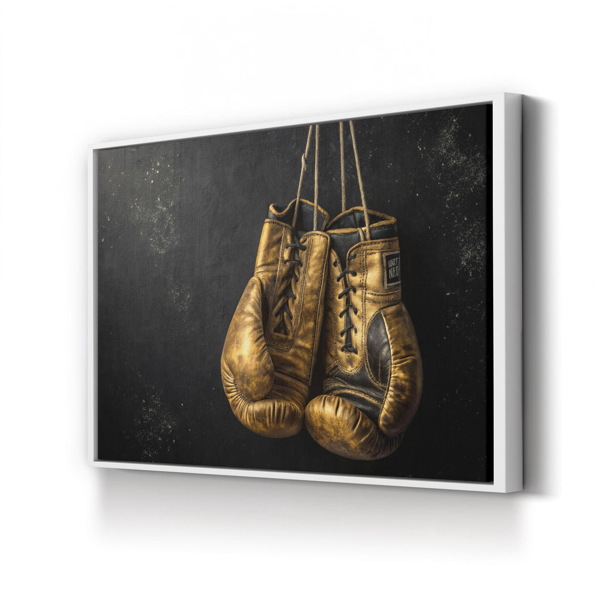 Golden Boxing Gloves Still Life canvas print in White frame