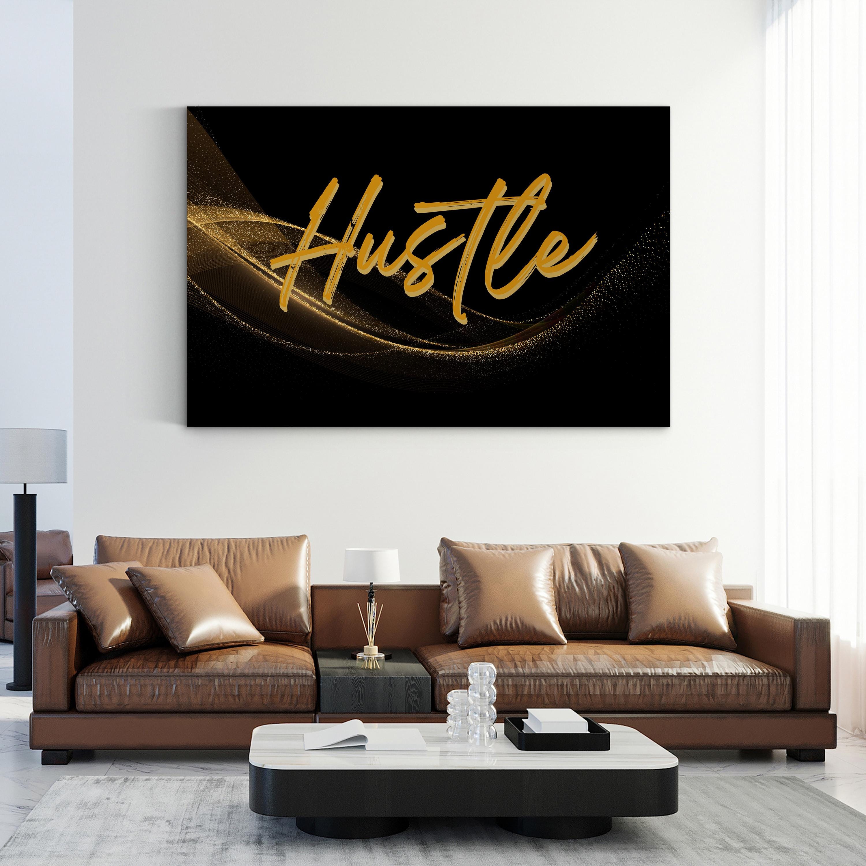 GOLDEN HUSTLE Typography Black Canvas Wall Art
