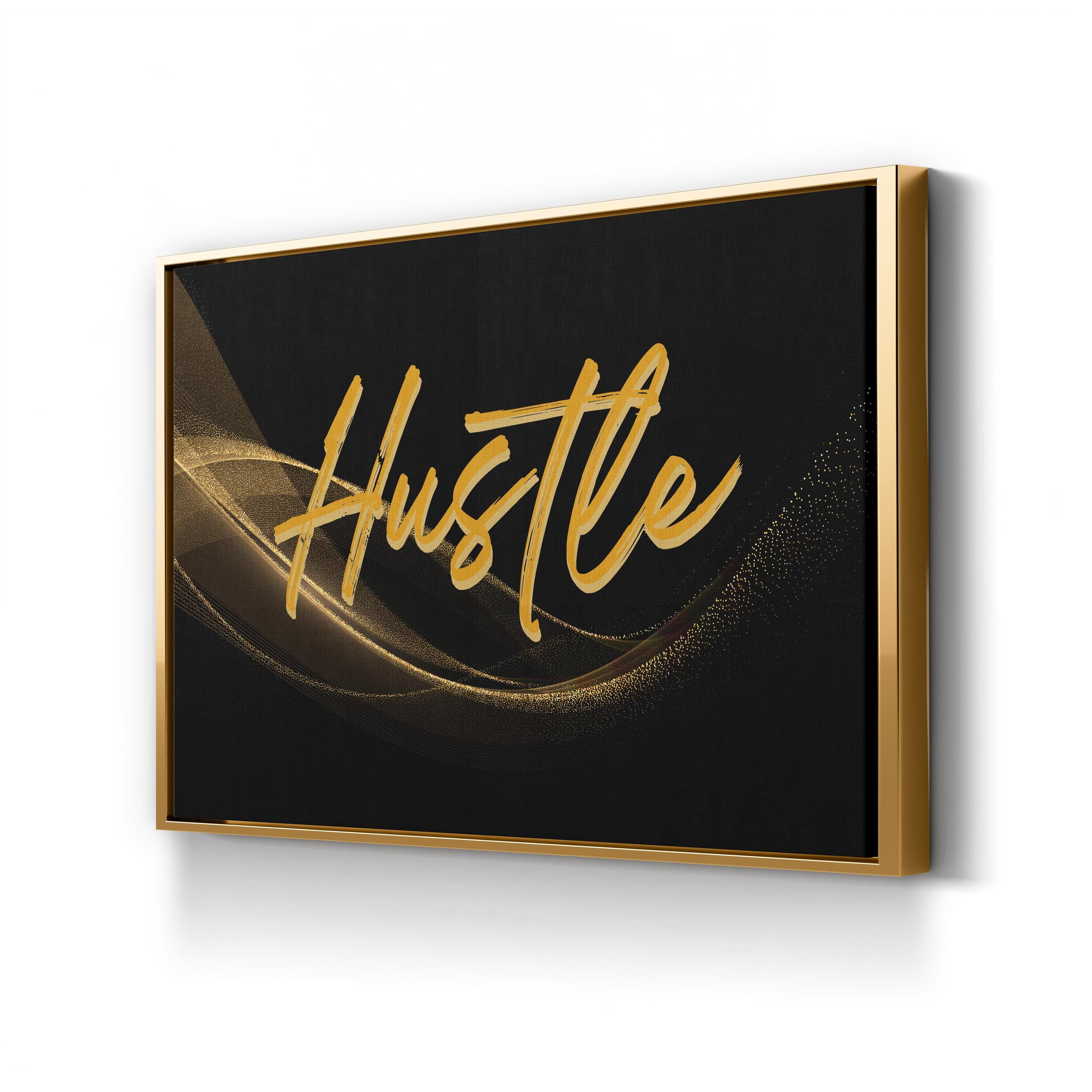 GOLDEN HUSTLE Typography Black Canvas Wall Art