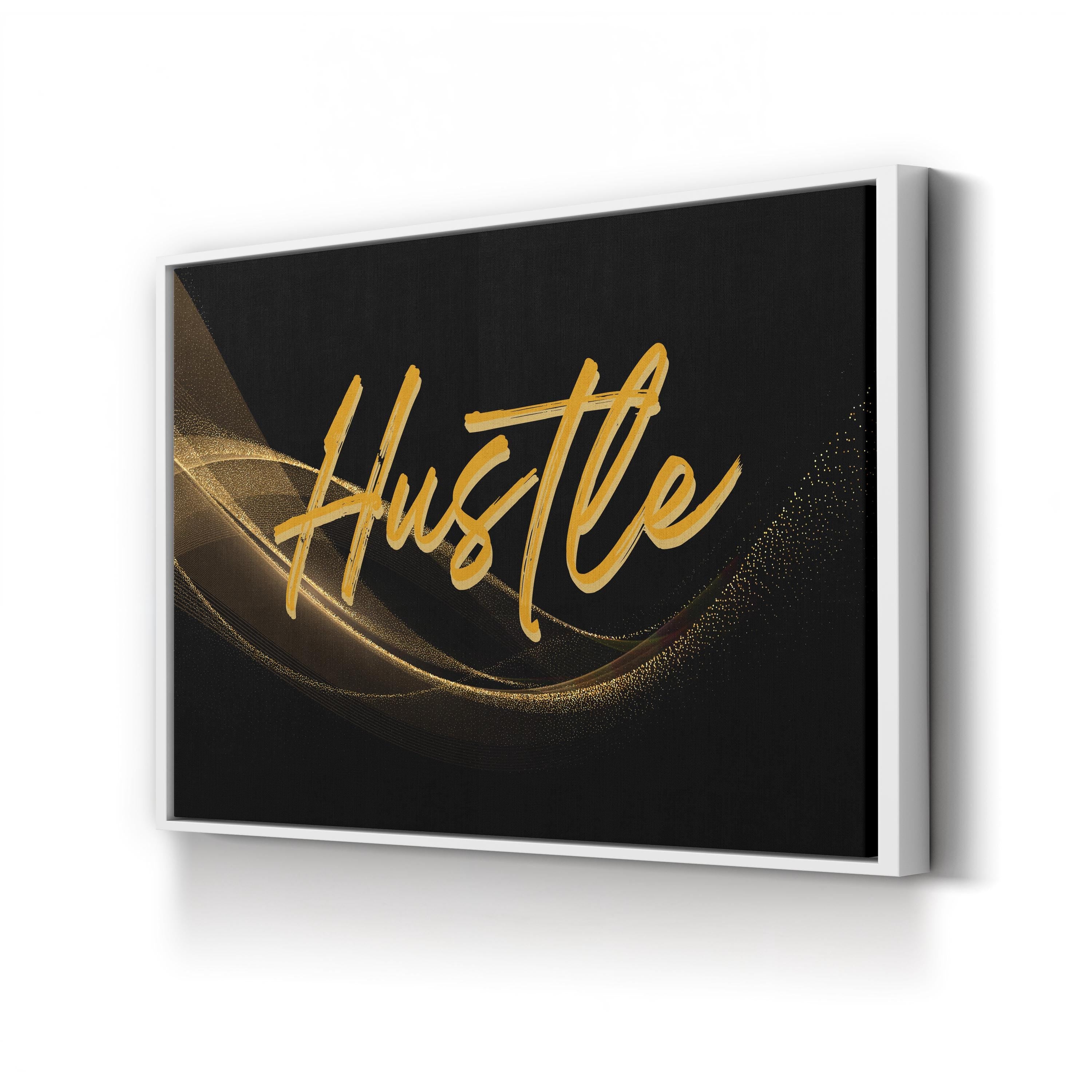 GOLDEN HUSTLE Typography Black Canvas Wall Art