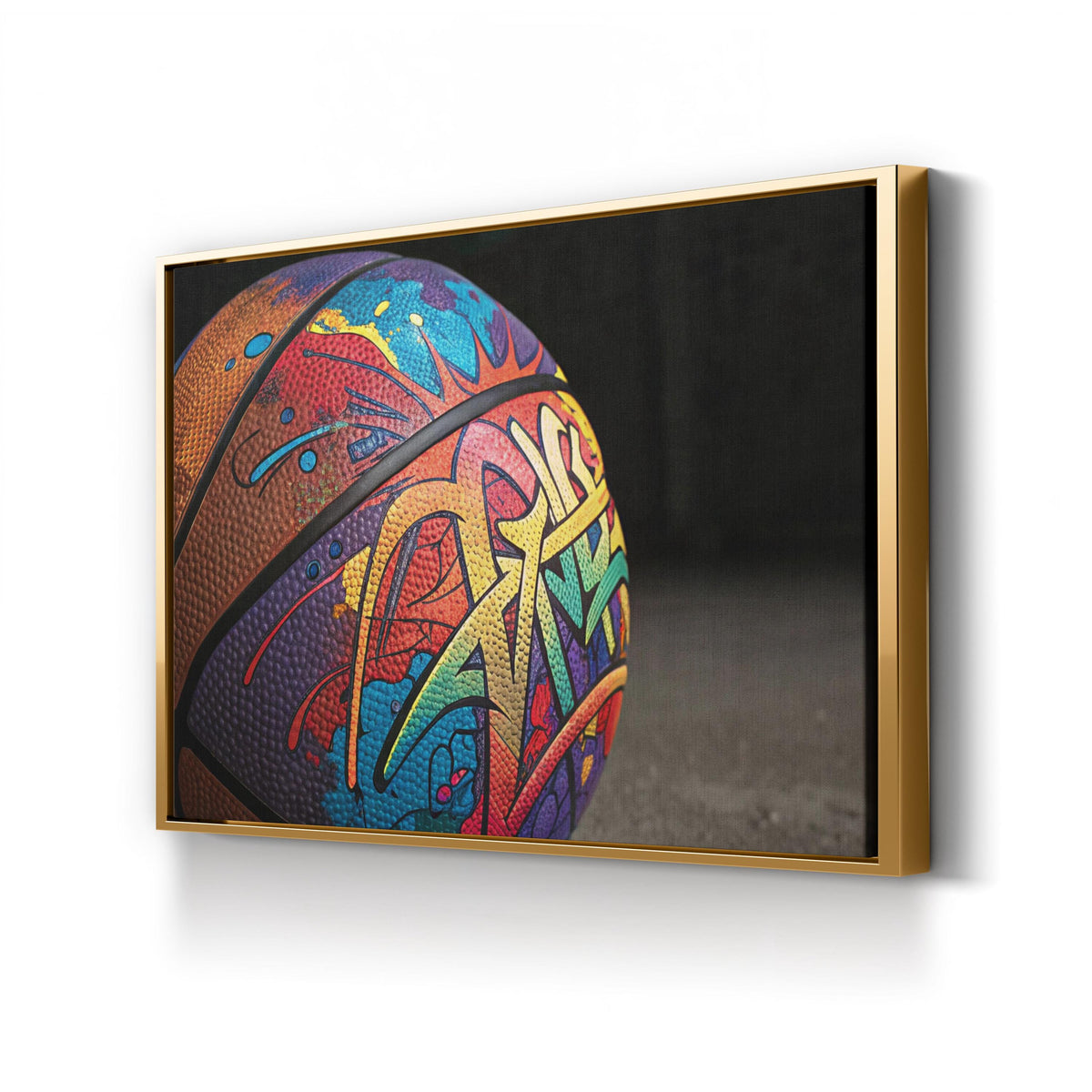 Graffiti Basketball canvas print in Gold frame