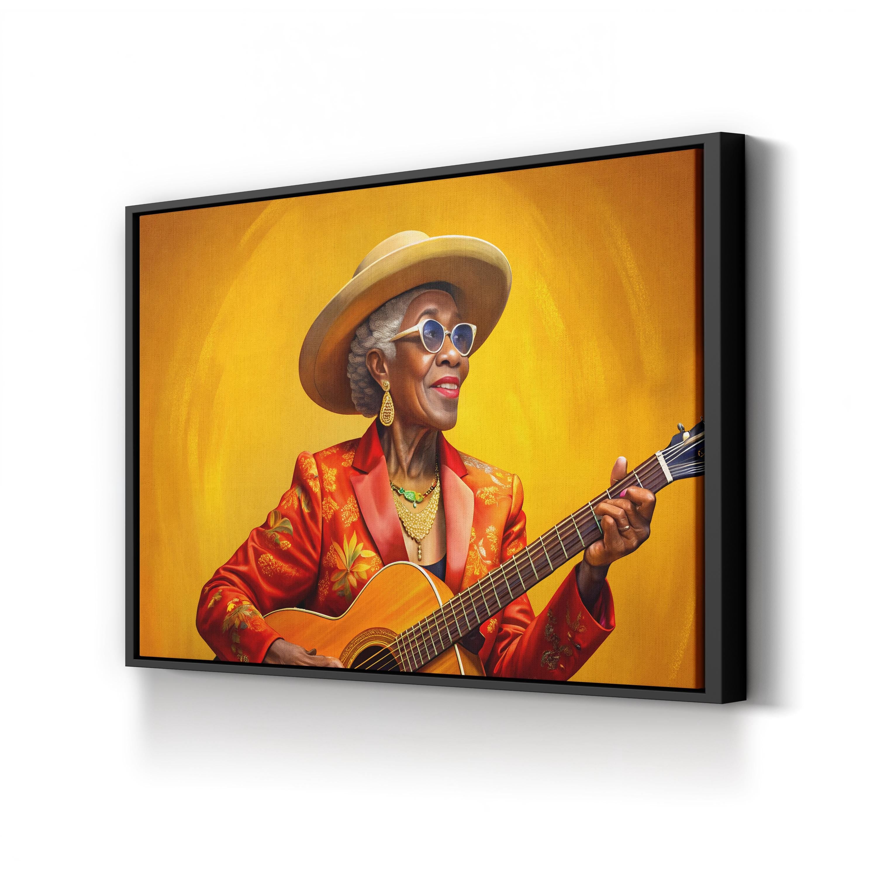 Vintage Acoustic Guitar – Period Illustration Wall Art | Golden Music Canvas Print