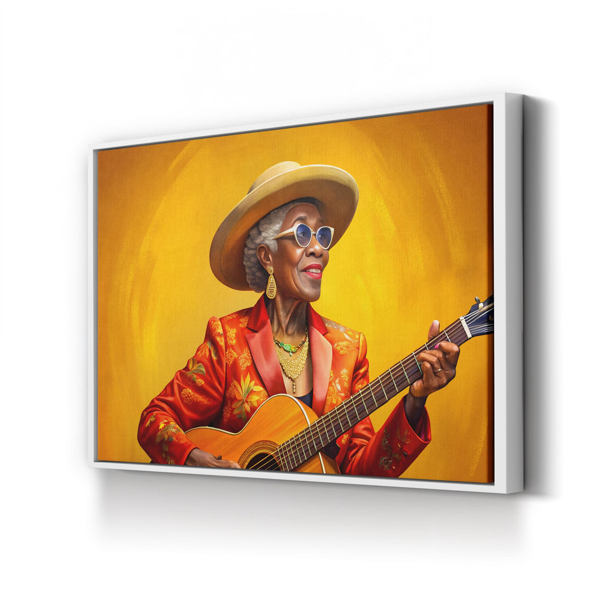 Vintage Acoustic Guitar Portrait canvas print in white frame