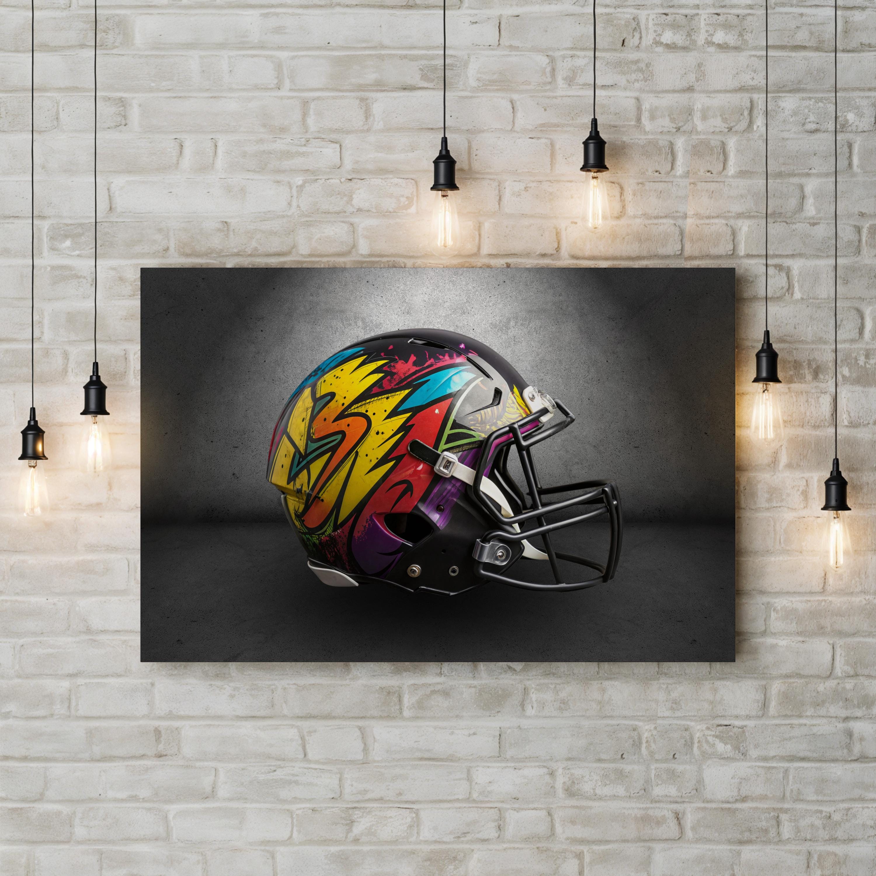 Graffiti Football Helmet – Period Illustration Wall Art | Urban Sports Canvas Print