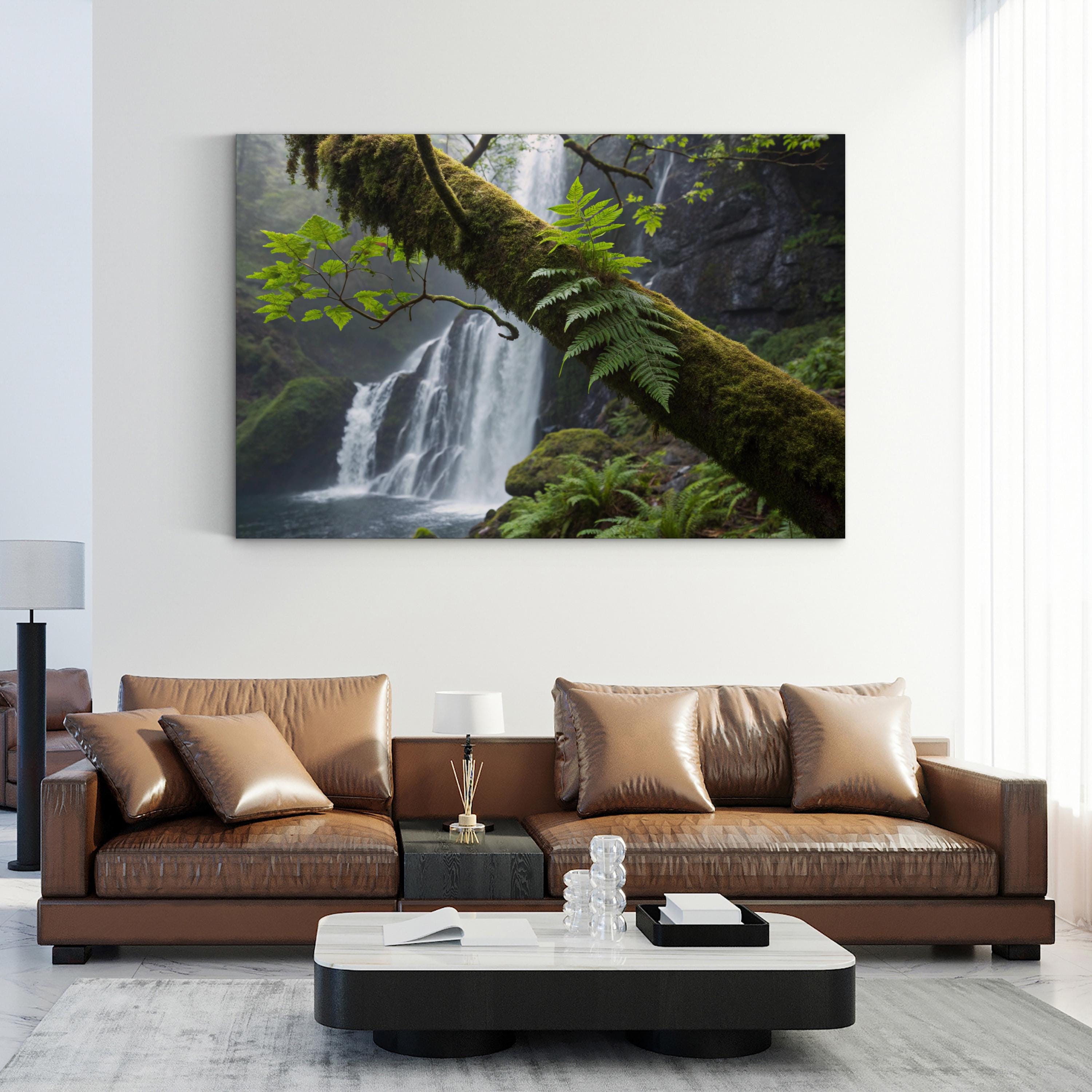 Waterfall Lush Forest – Vintage Photography Wall Art | Nature Landscape Canvas Print