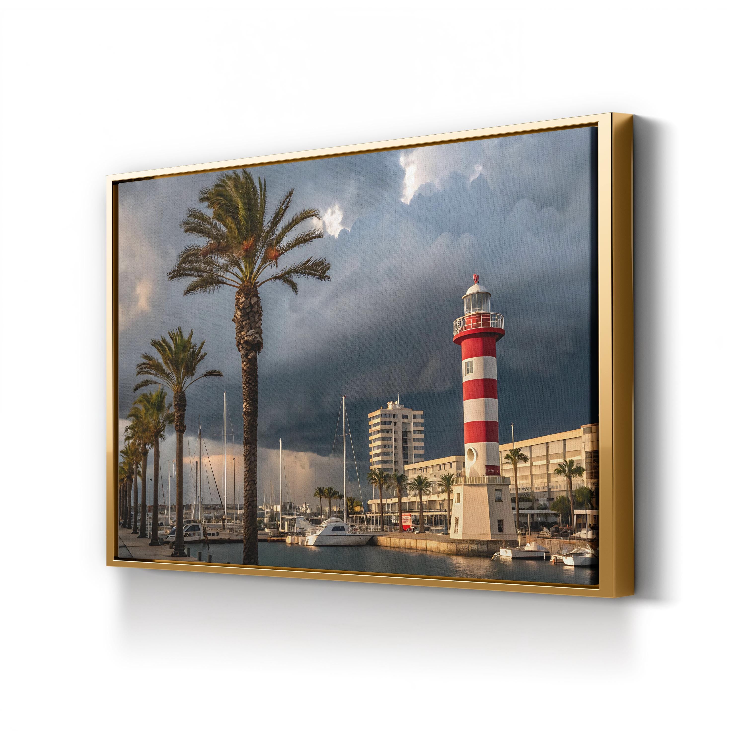 Coastal Harbor Lighthouse – Vintage Photography Wall Art | Nautical Canvas Print