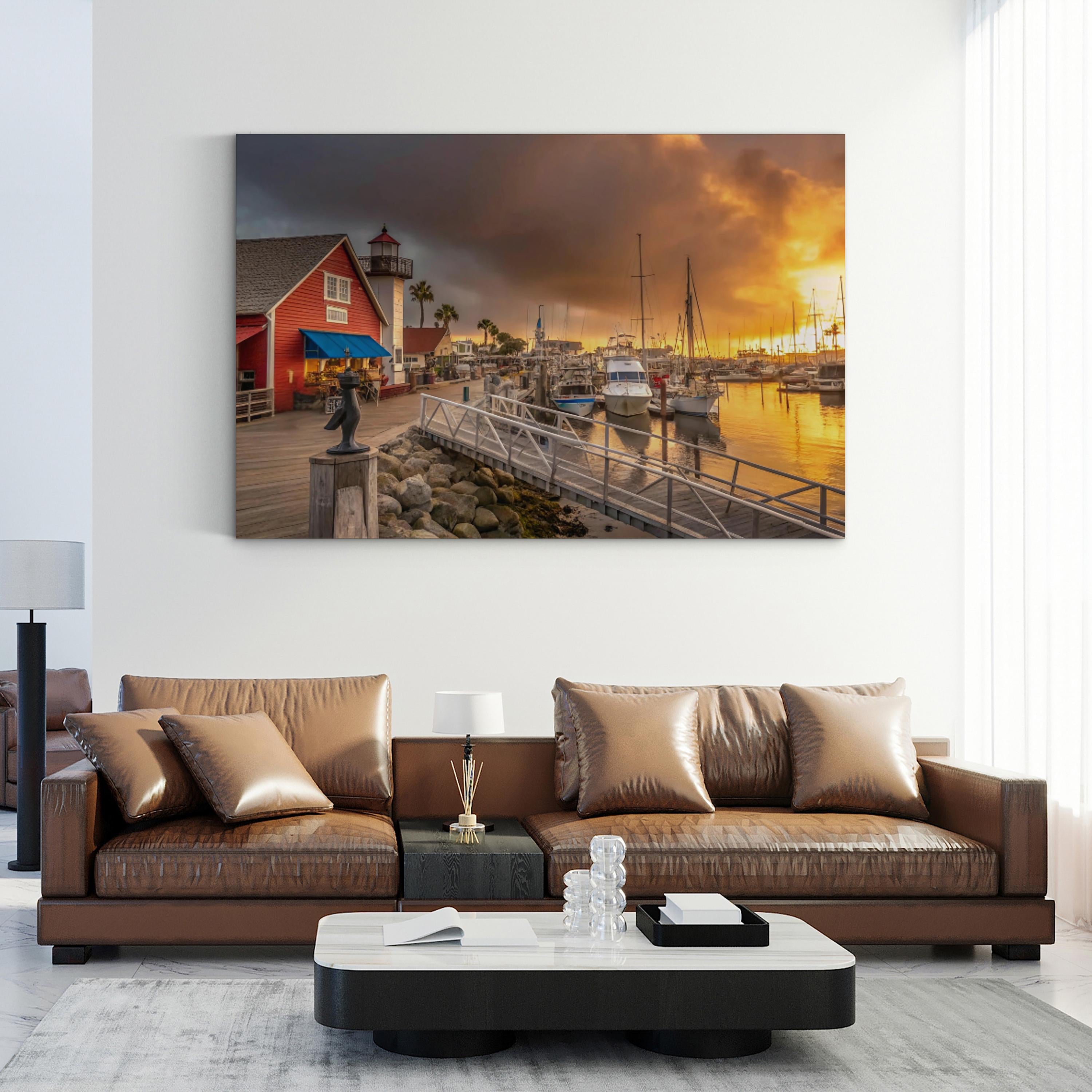 Coastal Sunset Harbor Village – Vintage Photography Wall Art | Nautical Canvas Print