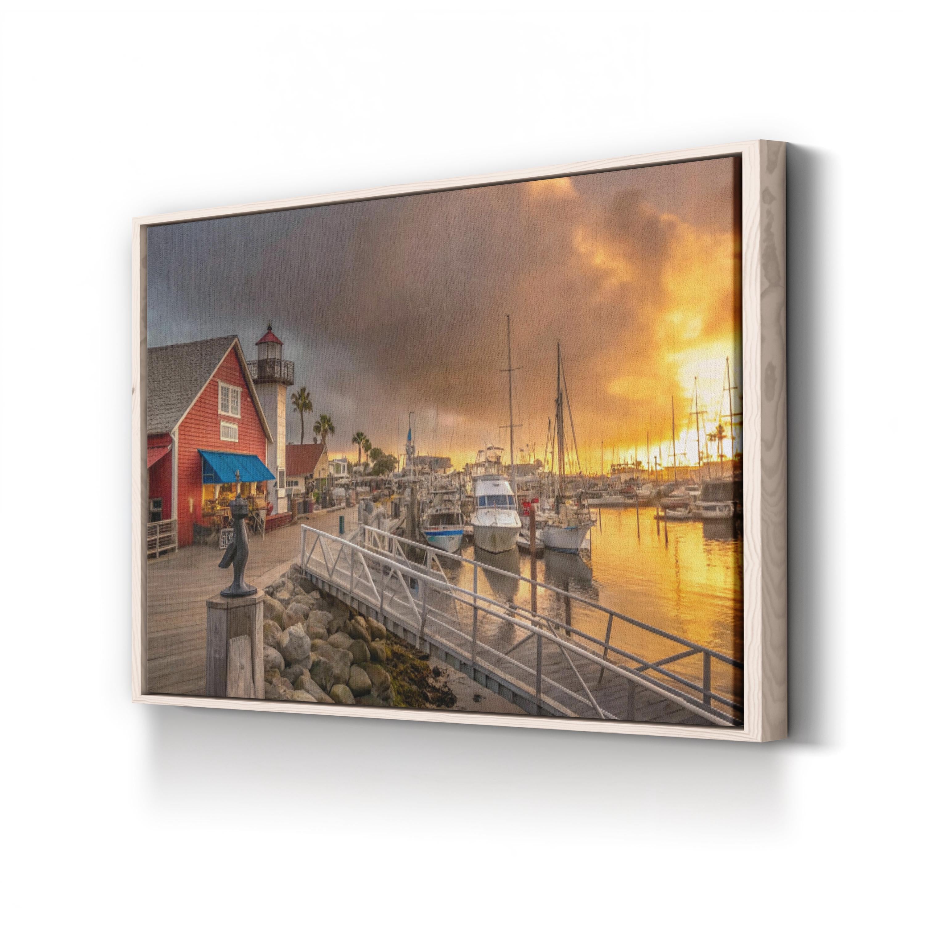 Coastal Sunset Harbor Village – Vintage Photography Wall Art | Nautical Canvas Print