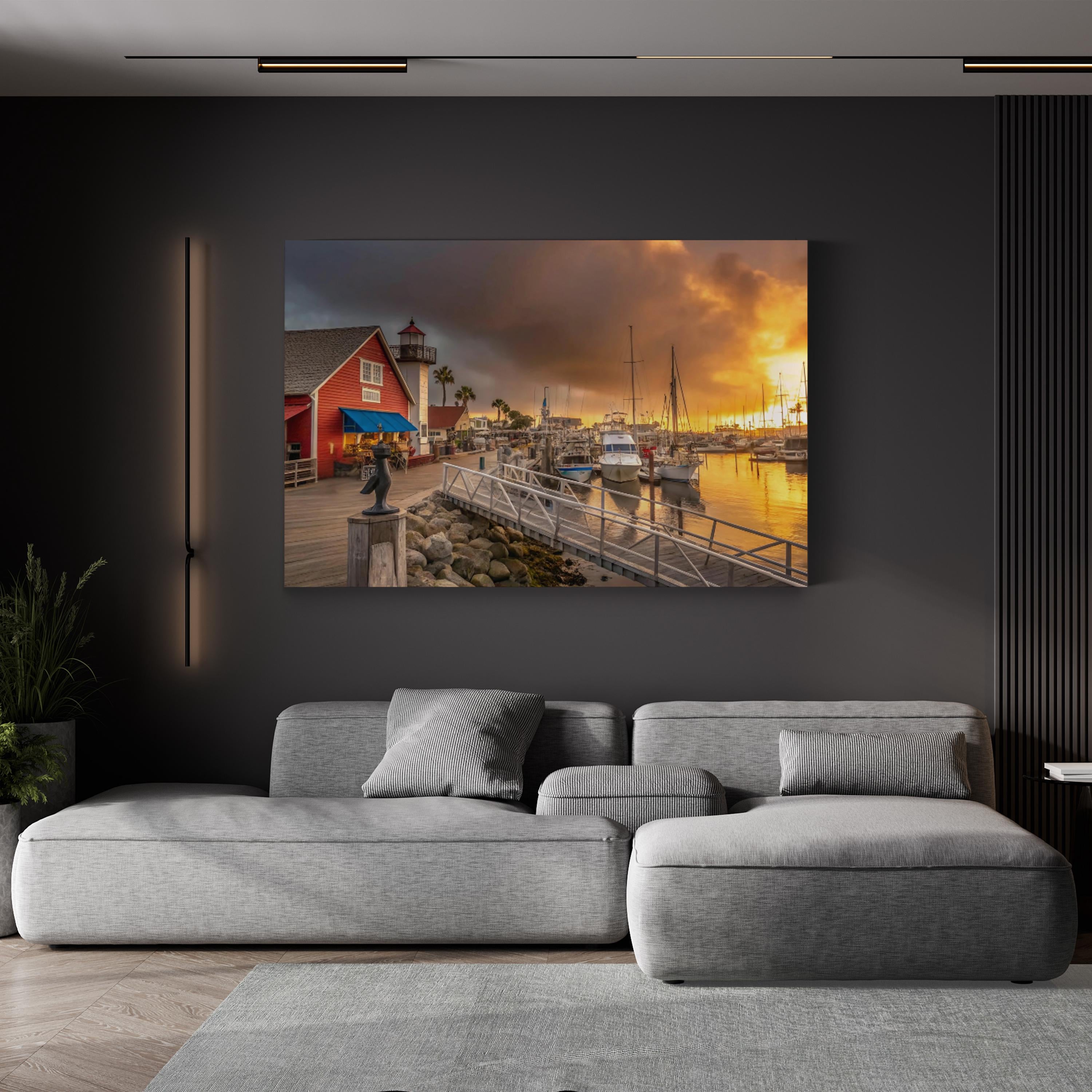 Coastal Sunset Harbor Village – Vintage Photography Wall Art | Nautical Canvas Print
