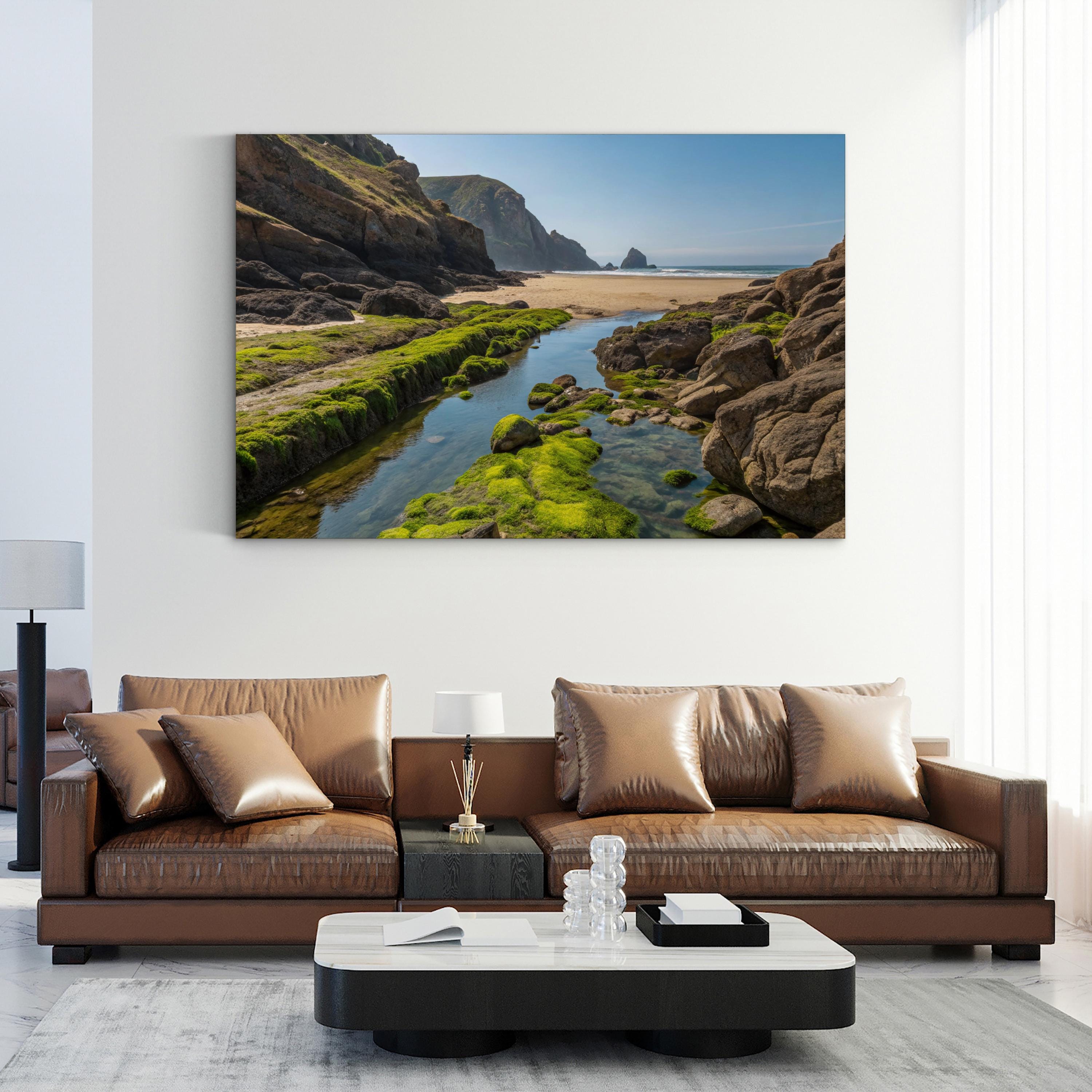 Hidden Tide Pools Coastal Cliffs – Vintage Photography Wall Art | Ocean Canvas Print
