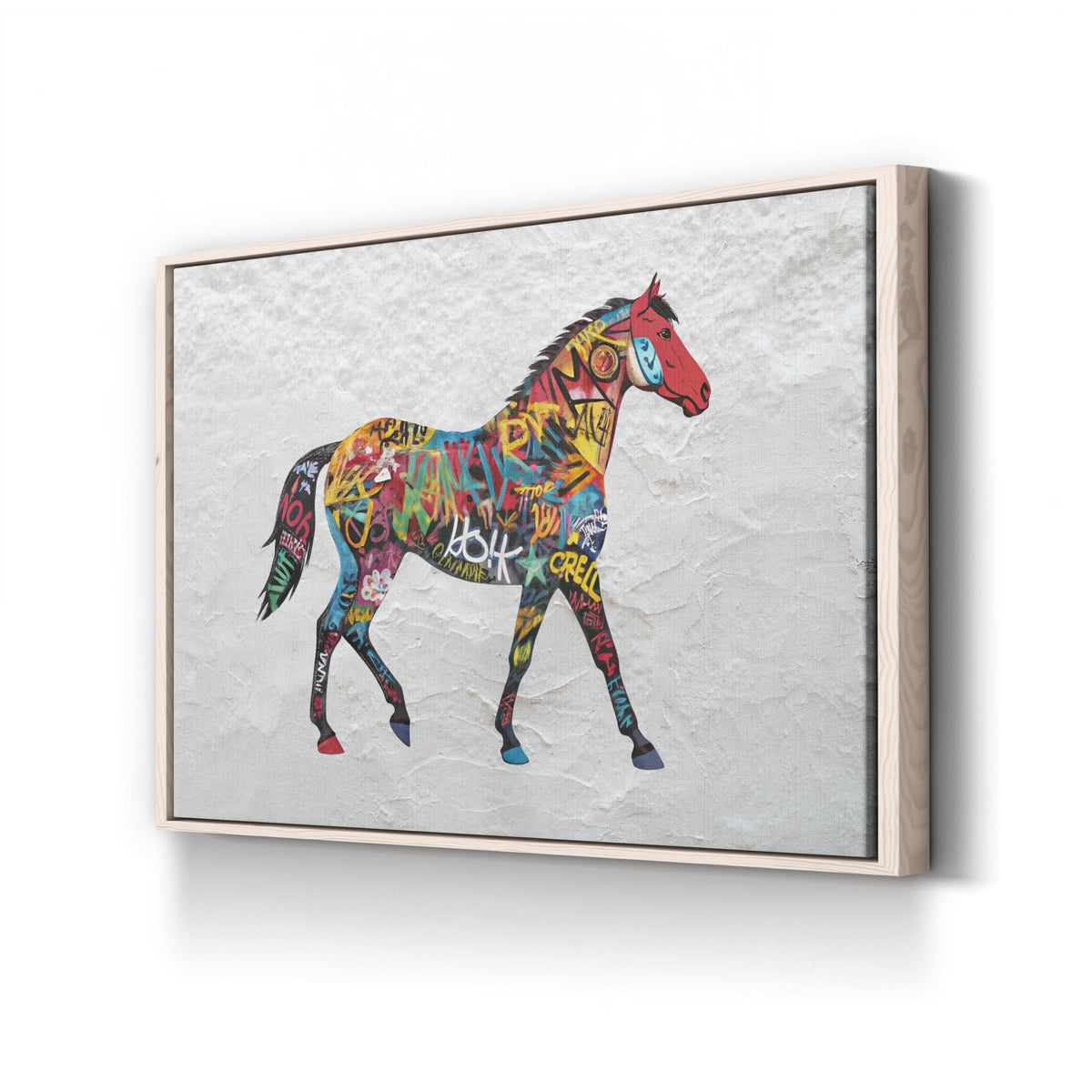Graffiti Horse canvas print in Natural frame