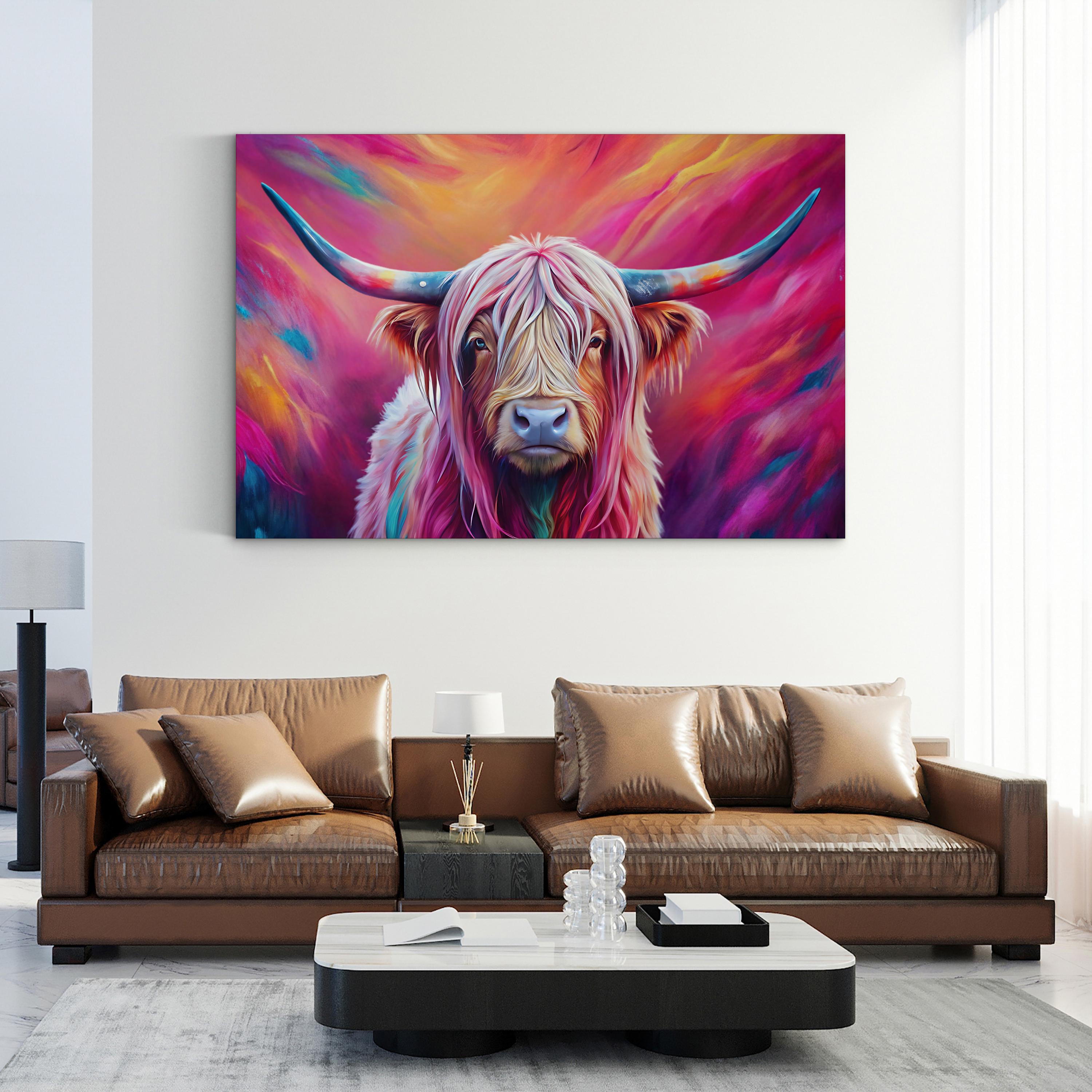 Highland Cow Pink Canvas – Whimsical Farmhouse Wall Art