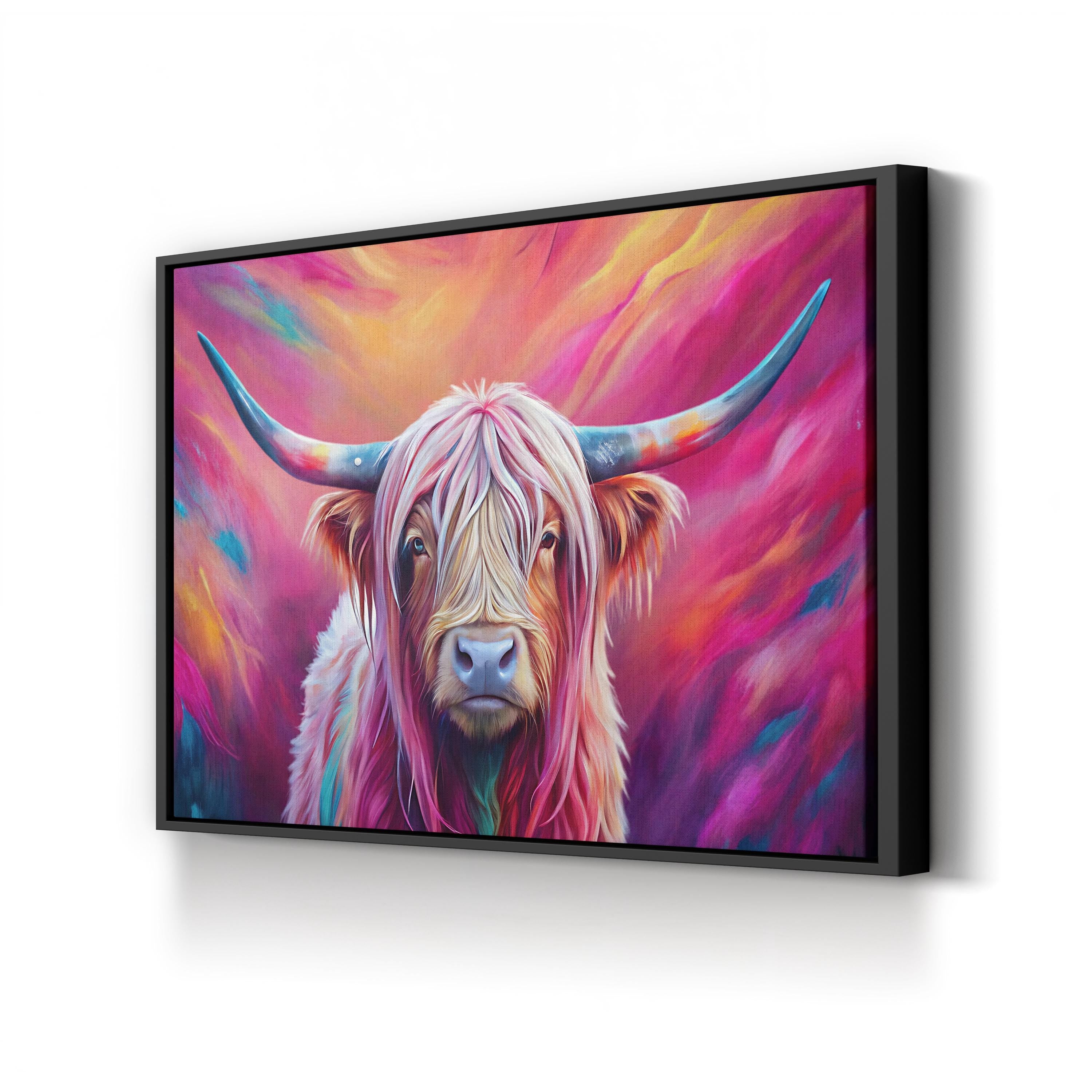 Highland Cow Pink Canvas – Whimsical Farmhouse Wall Art