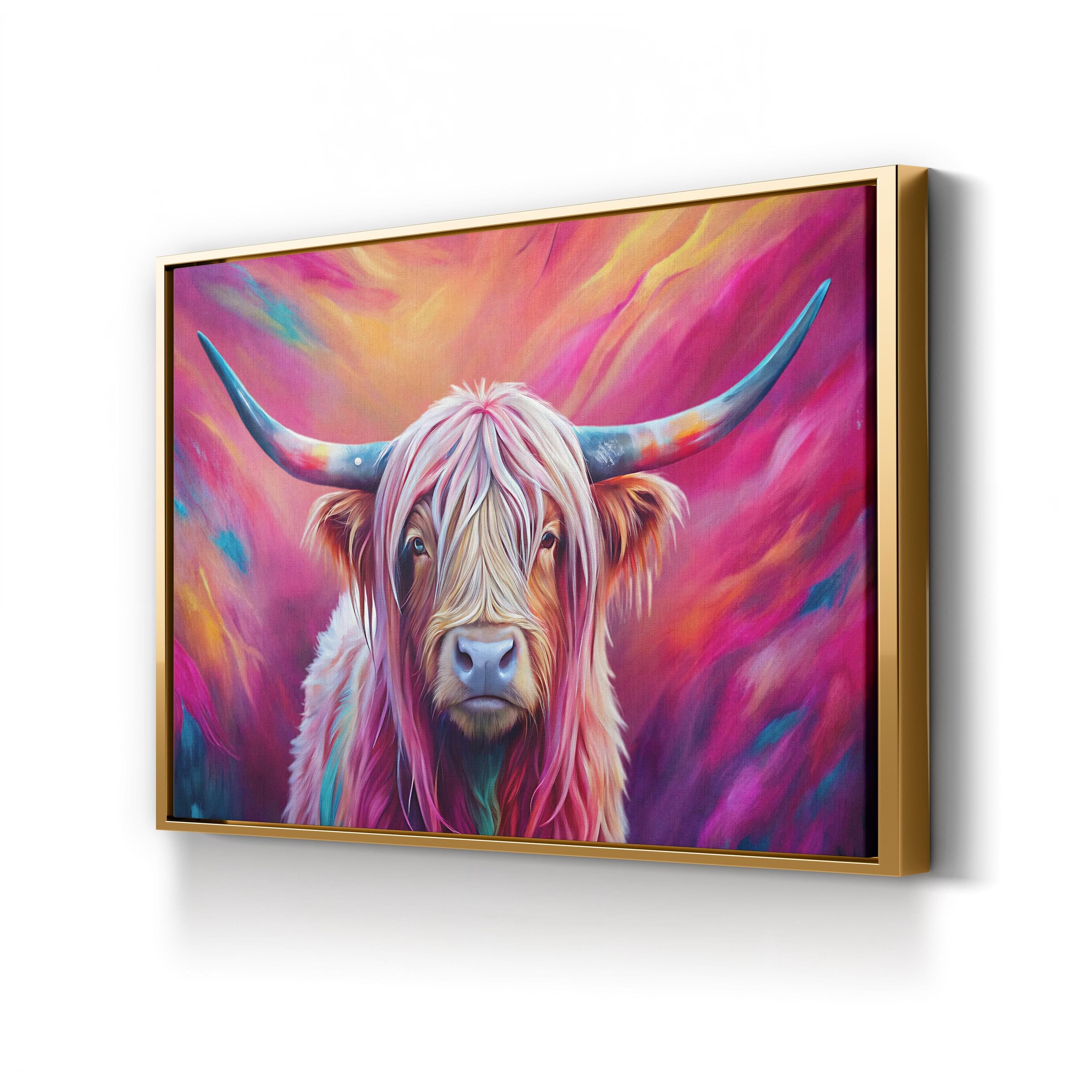 Highland Cow Pink Canvas – Whimsical Farmhouse Wall Art