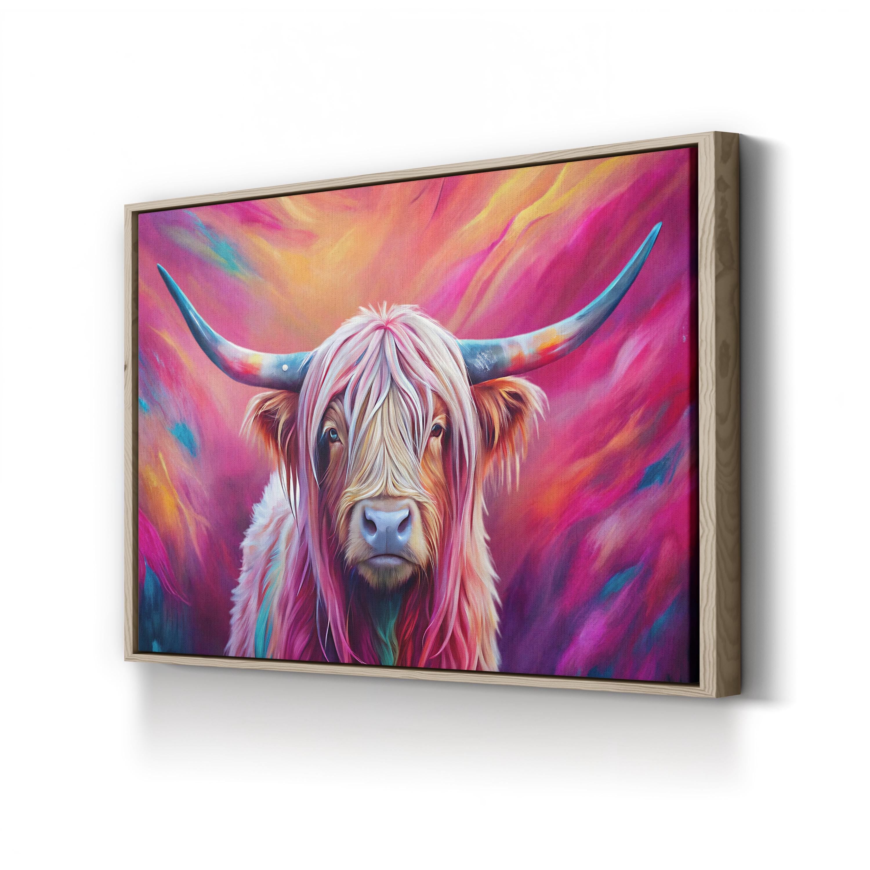 Highland Cow Pink Canvas – Whimsical Farmhouse Wall Art