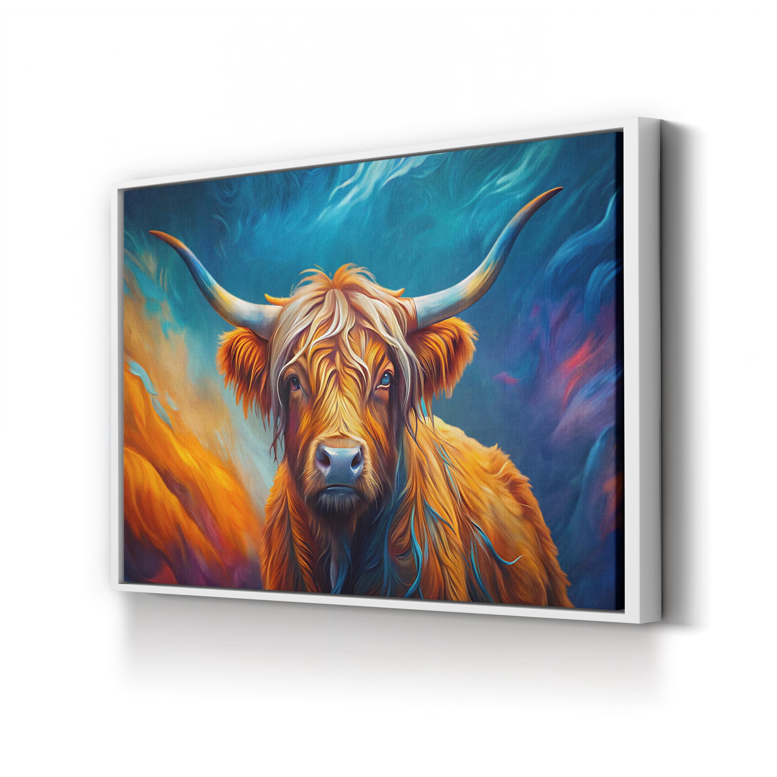 Highland Cow Canvas – Abstract Orange Wildlife Art