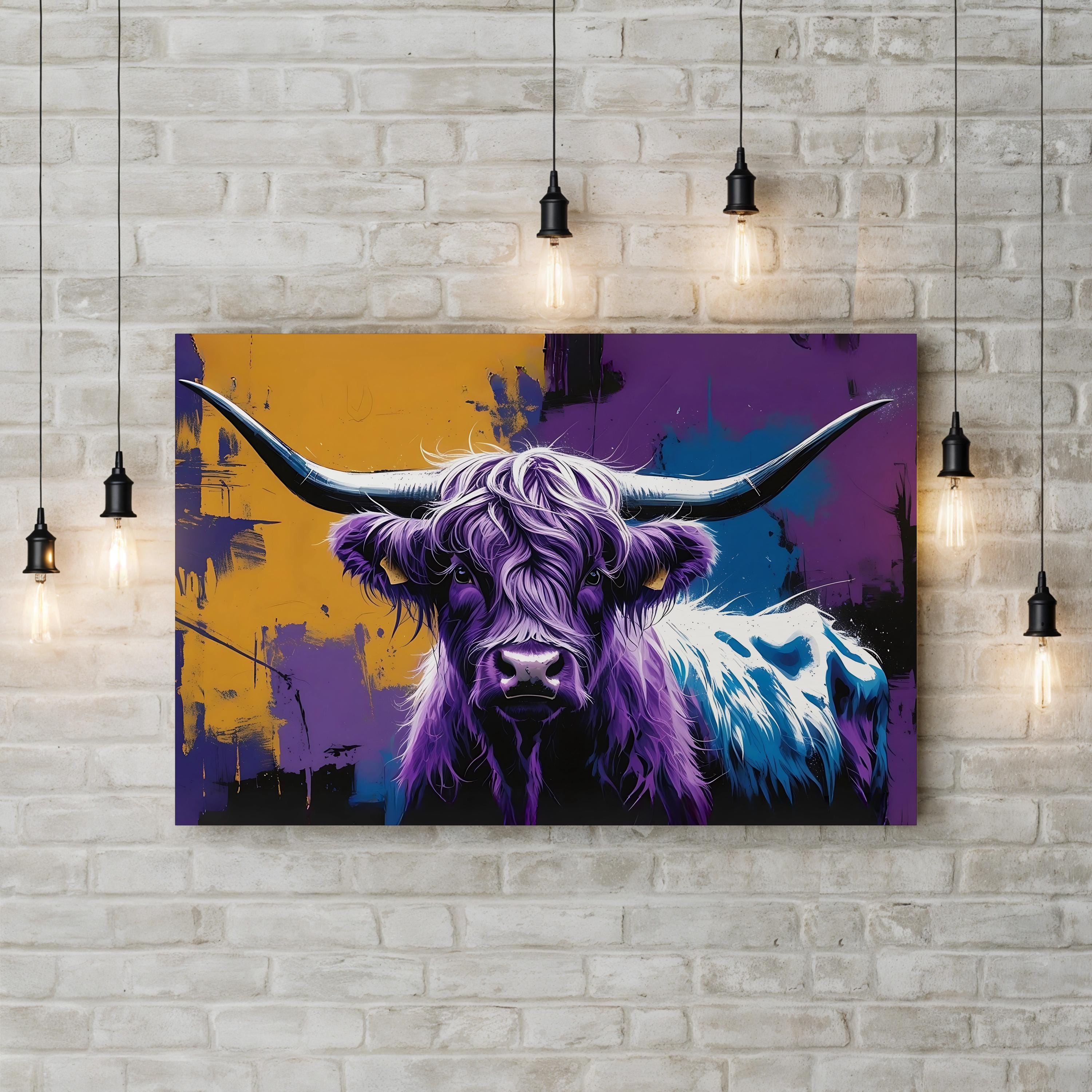 Purple Highland Cow – Period Illustration Wall Art | Modern Rustic Canvas Print