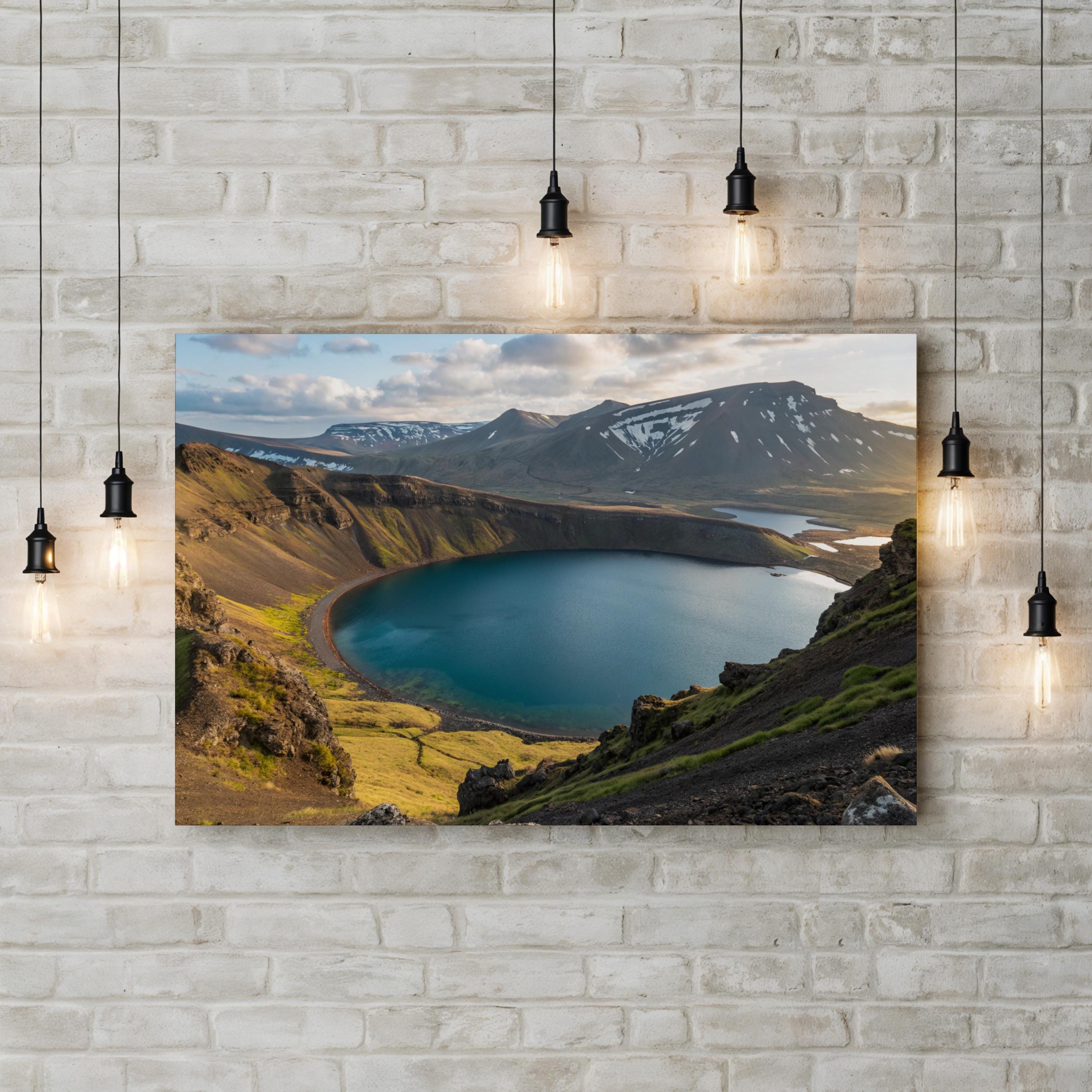 Icelandic Highlands Lake – Vintage Photography Wall Art | Mountain Landscape Canvas Print
