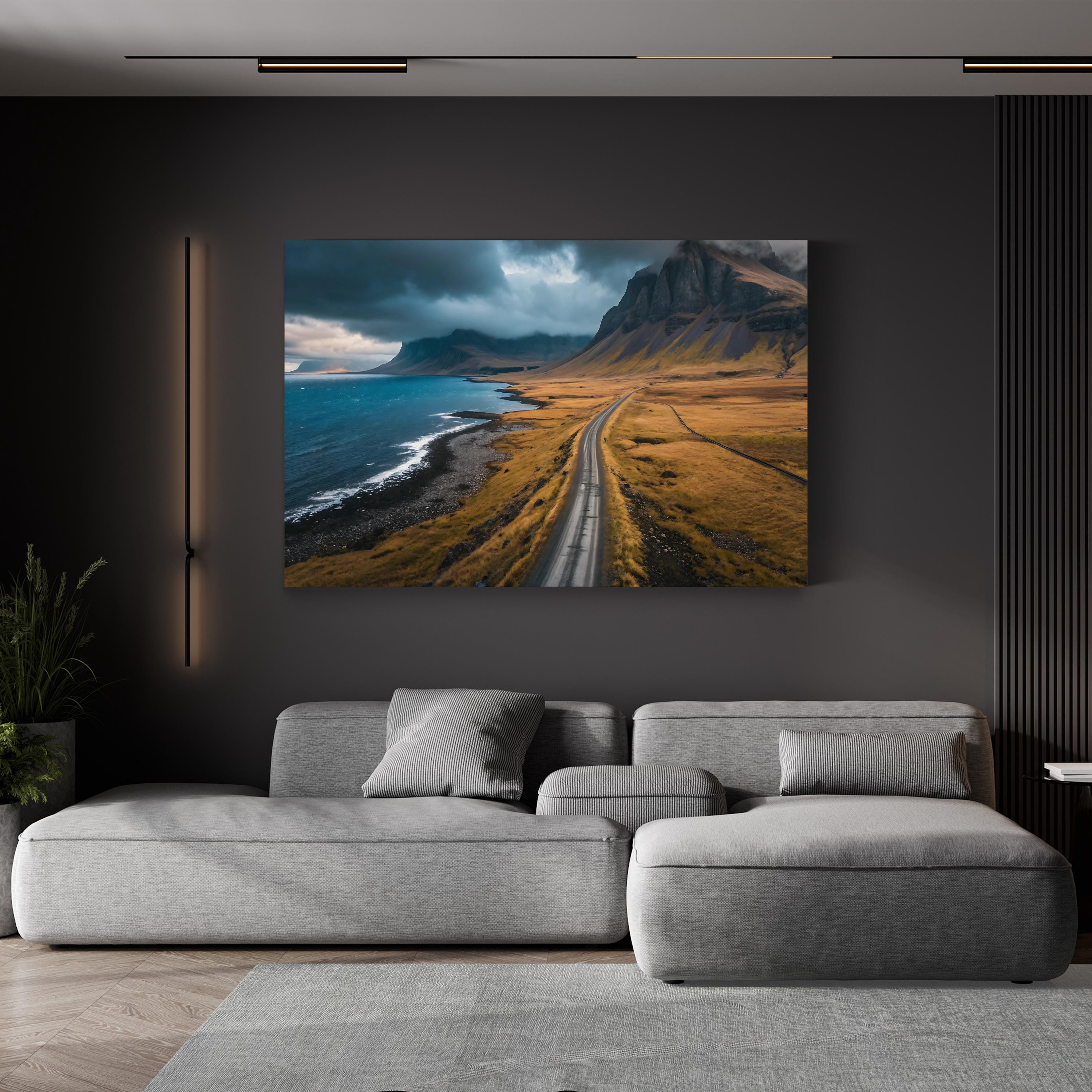 Iceland Coastal Road — Höfn, Southeast Iceland Mountain & North Atlantic Canvas Wall Art