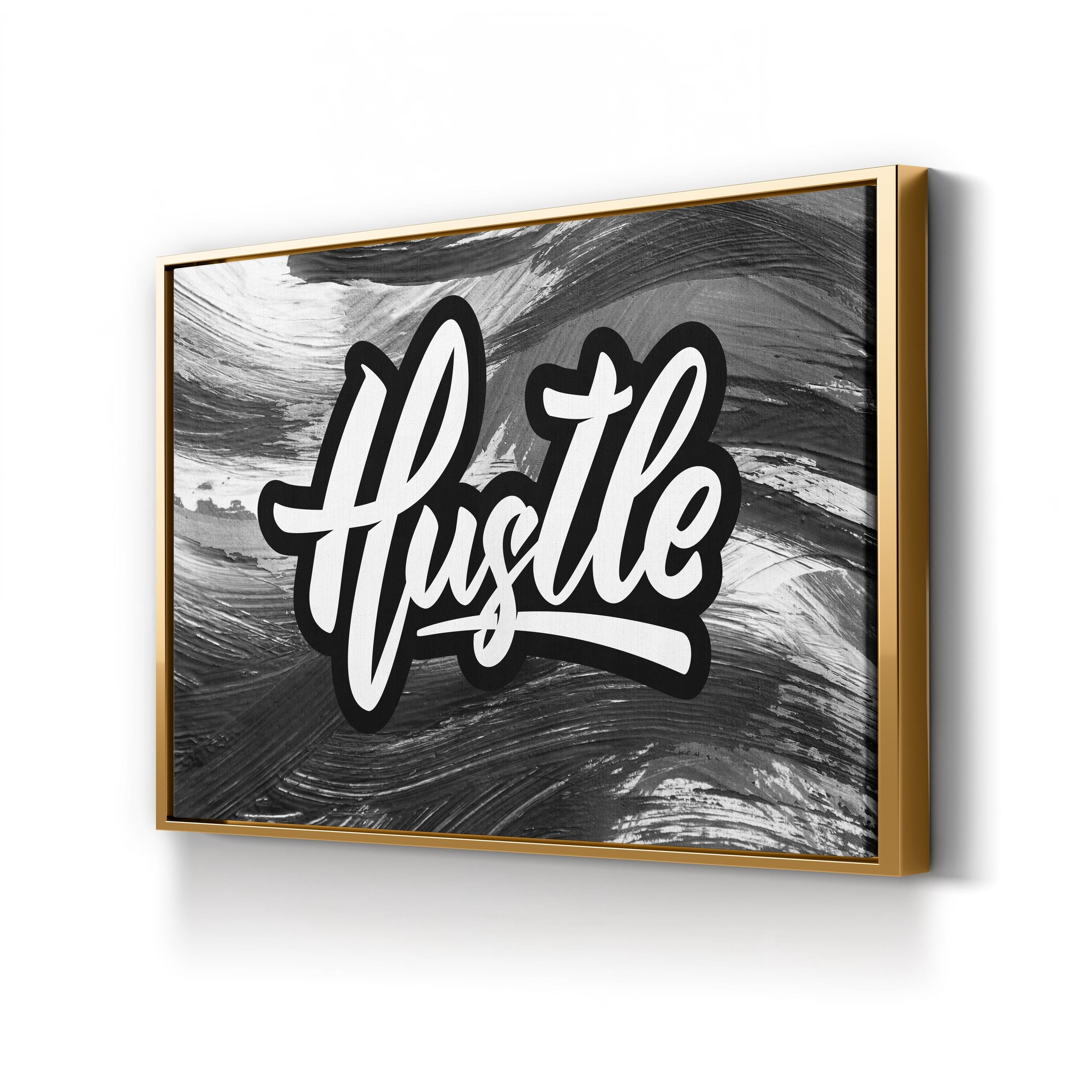 Hustle Calligraphy Canvas Print: Black and White Motivational Wall Art